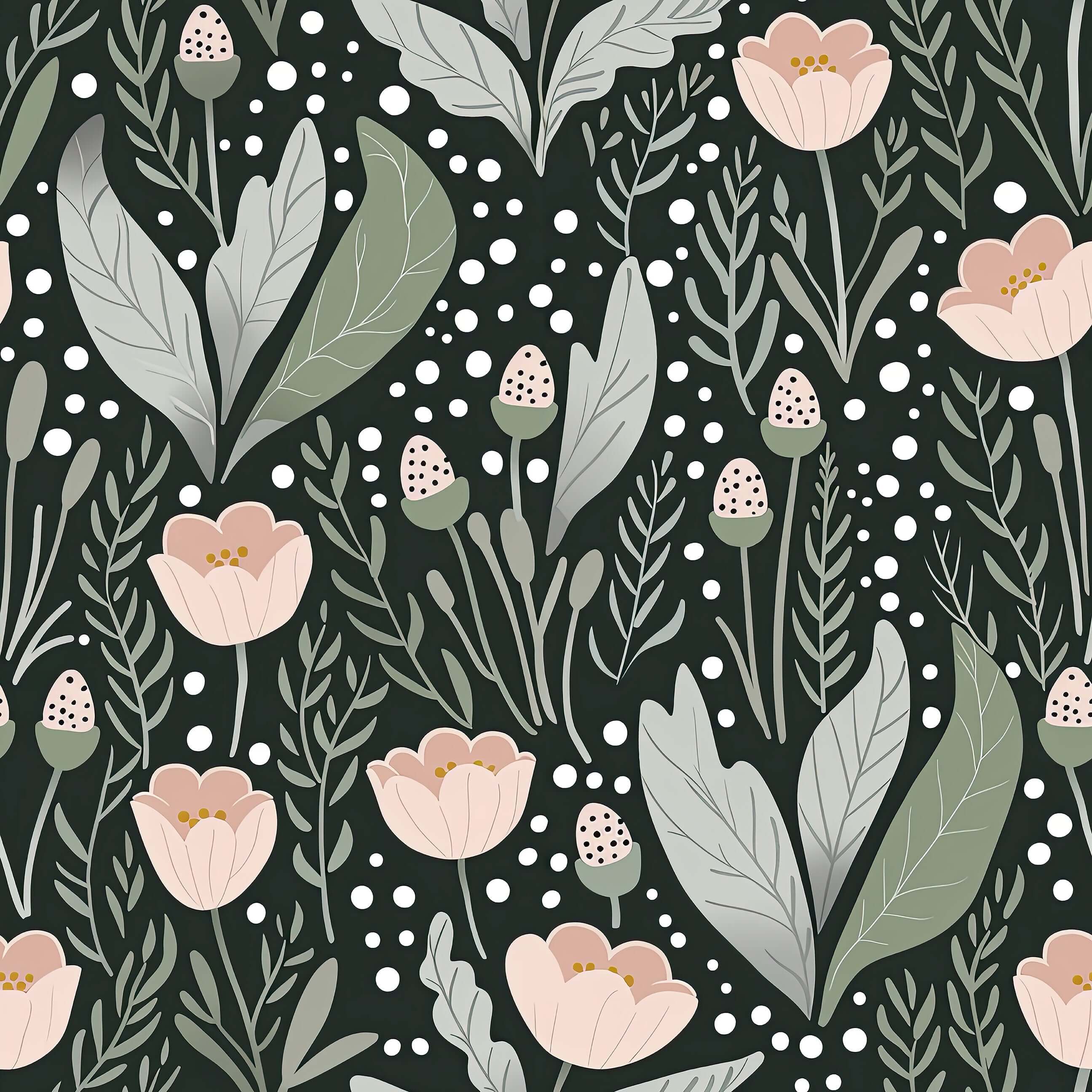 Cottagecore Secret Garden wallpaper with pink flowers, emerald leaves, and earthy tones for a calming children's nursery or playroom.