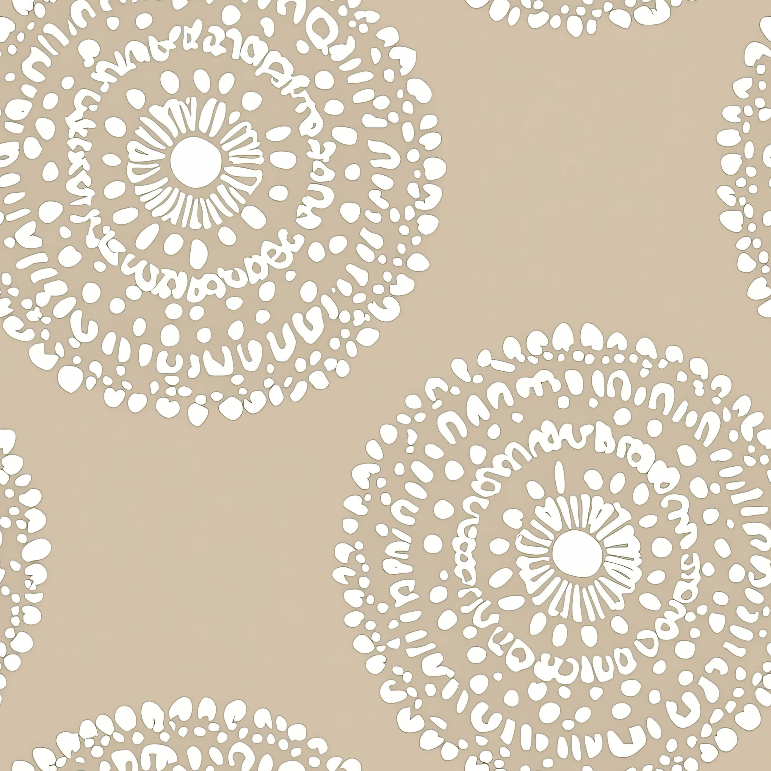 Golden Hour Mandala Wallpaper featuring boho circles and modern design with earthy colors and intricate mandalas on beige background.