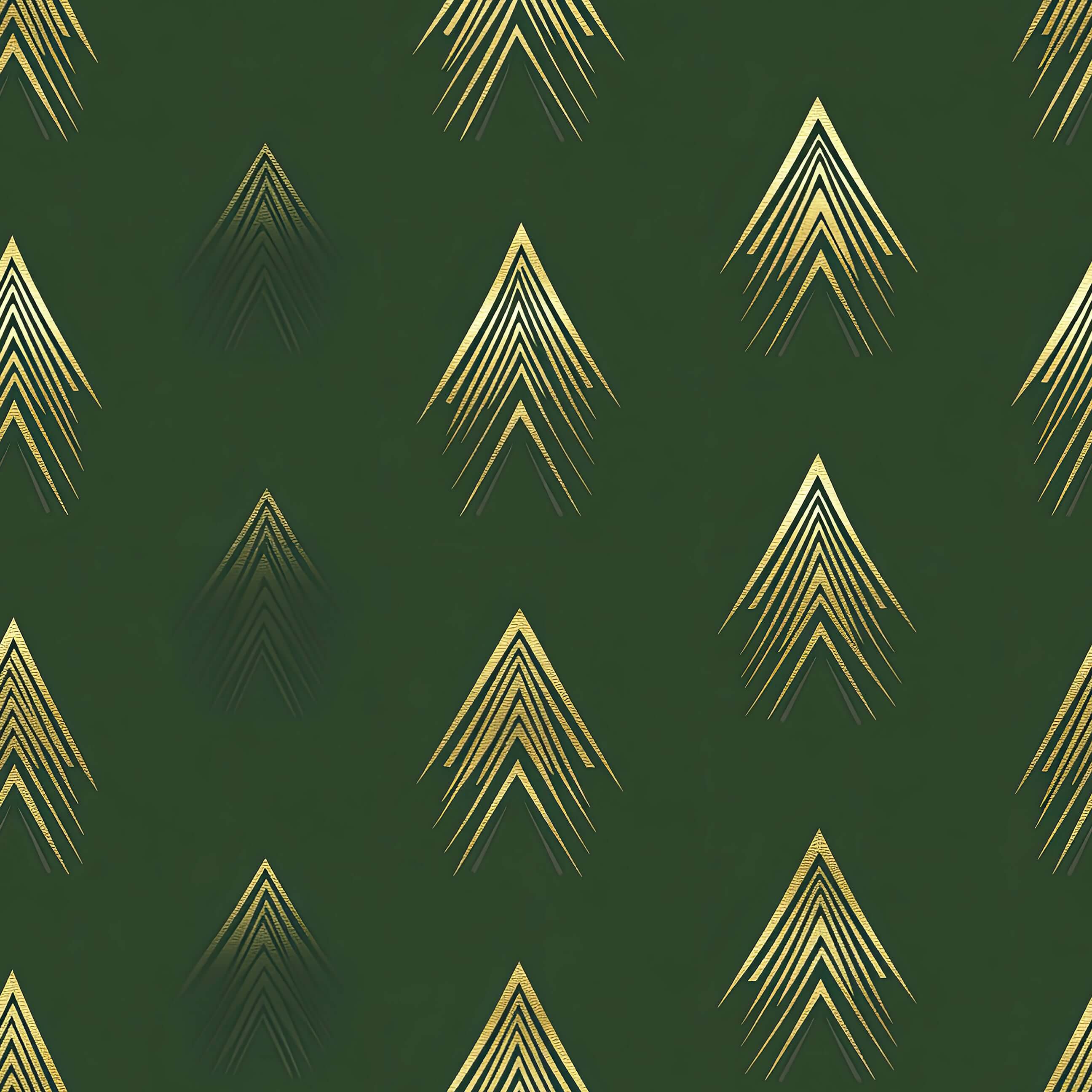 Art Deco wallpaper with gold arrow patterns on deep forest green background, featuring metallic highlights for a modern statement.