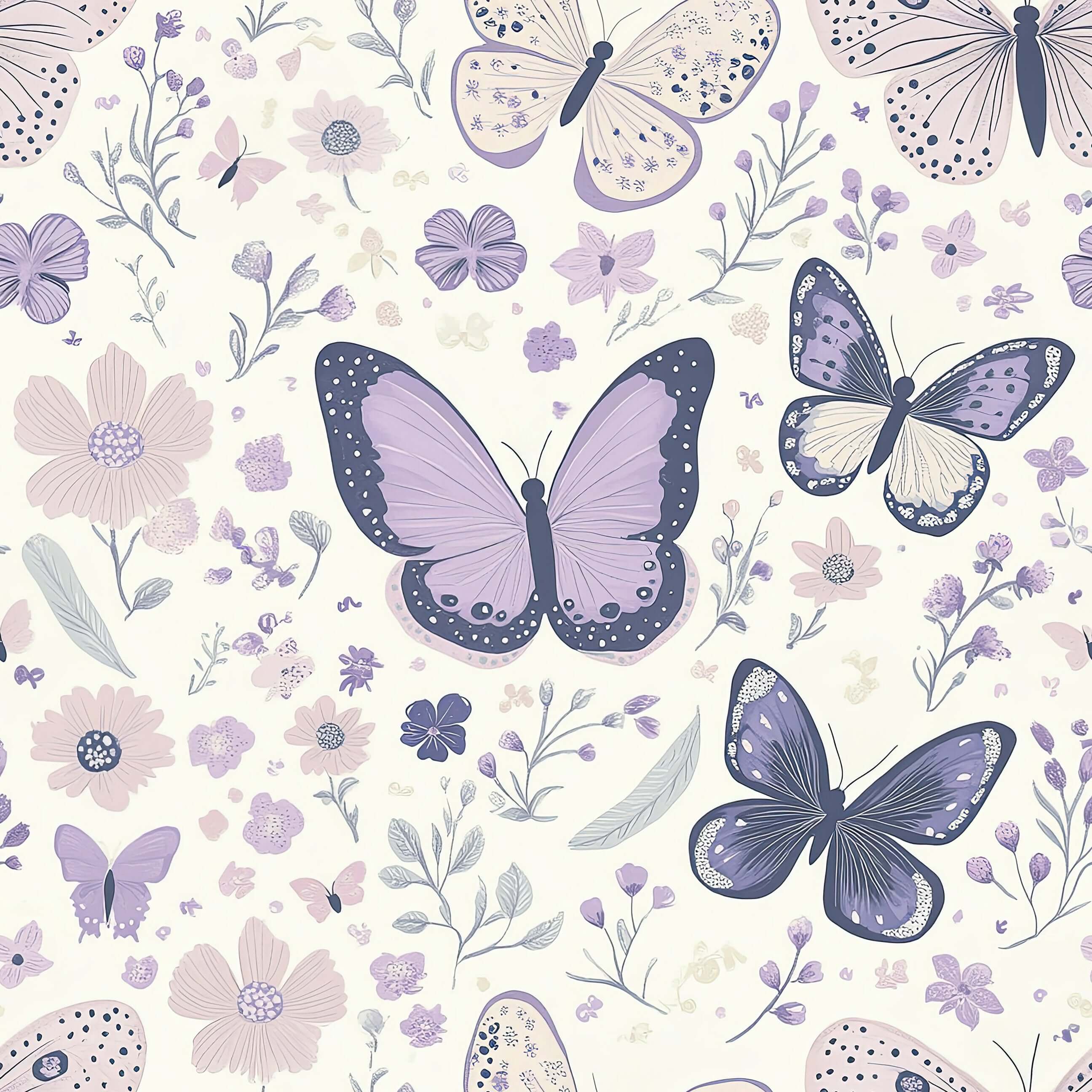 Alt Tag: Butterfly Garden Dreams wallpaper with playful pastel butterflies and wildflowers, ideal for nursery or playroom decor.