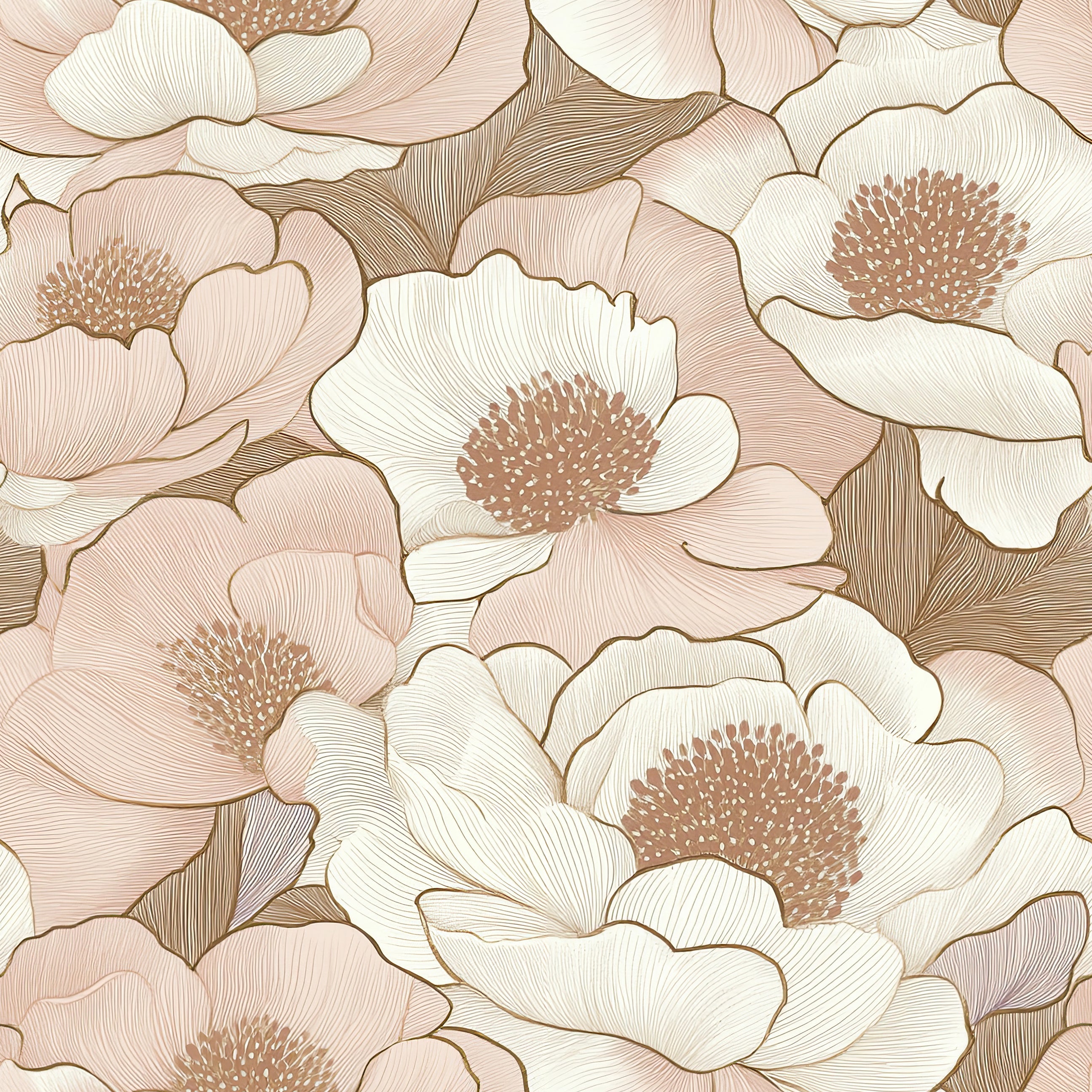 Peach Floral Serenity wallpaper with monochromatic flowers, featuring peach and white tones, perfect for adding warmth and elegance.