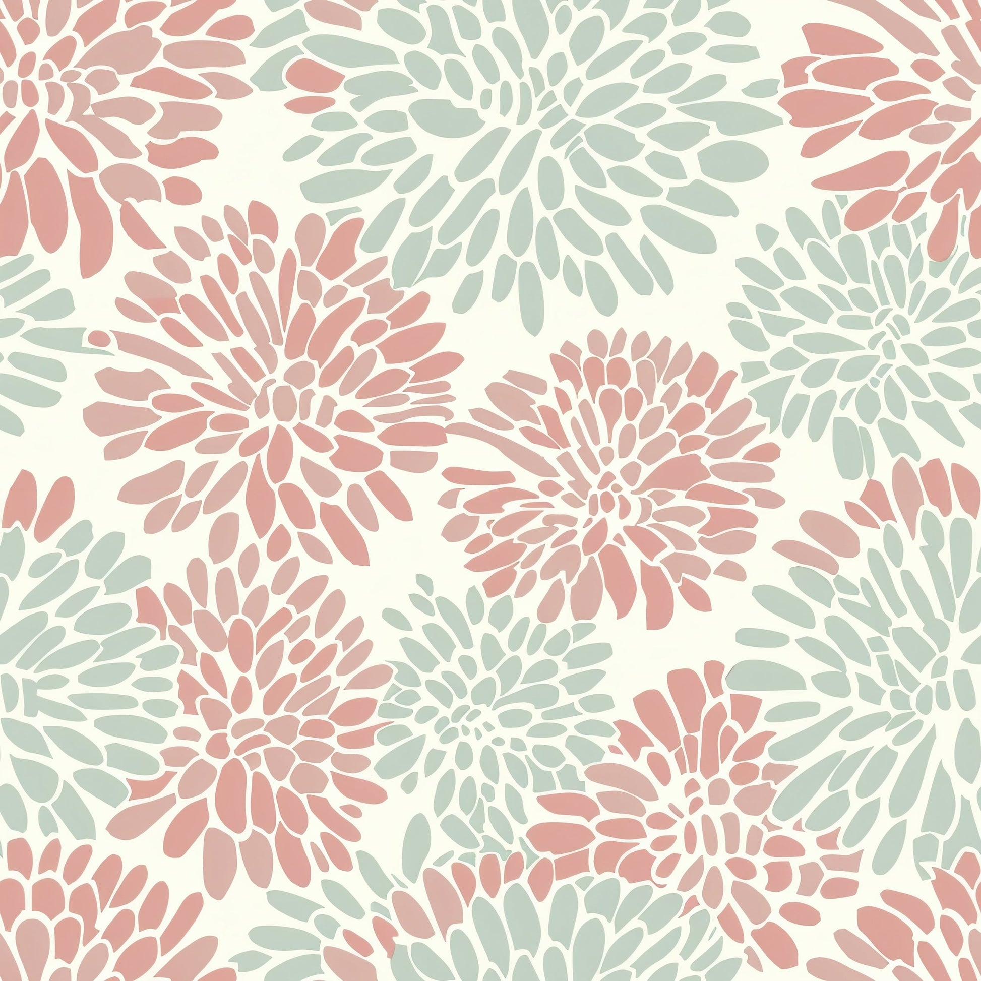 Dahlia Dance wallpaper featuring modern coral and mint green floral design, perfect for contemporary decor.