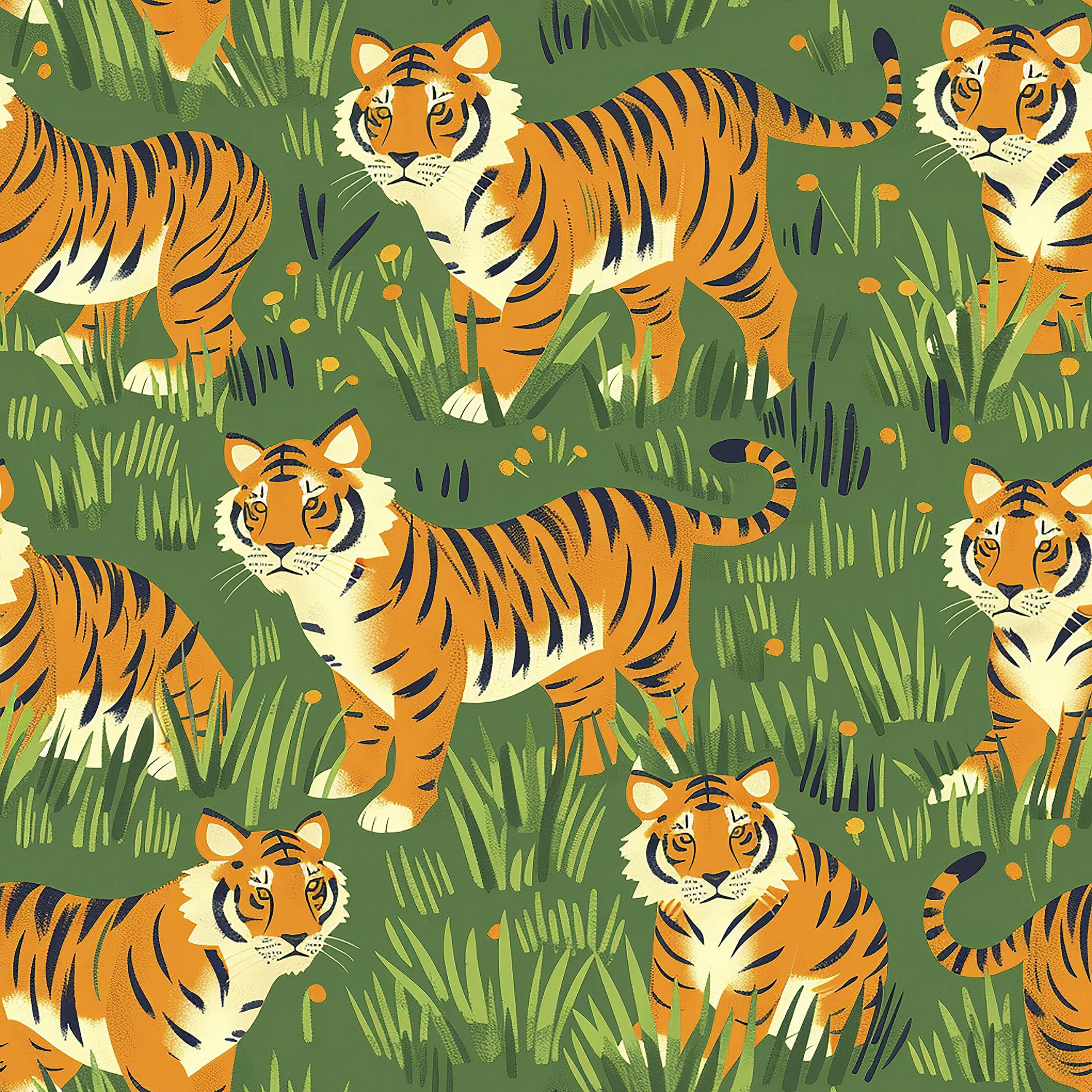 Tiger Kingdom wallpaper featuring playful tigers in a lush jungle setting, perfect for children's nurseries and adventurous playrooms.