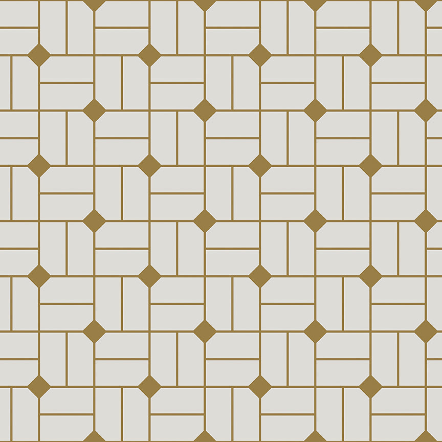 Retro Gilded Maze Wallpaper featuring gold geometric art deco pattern on white