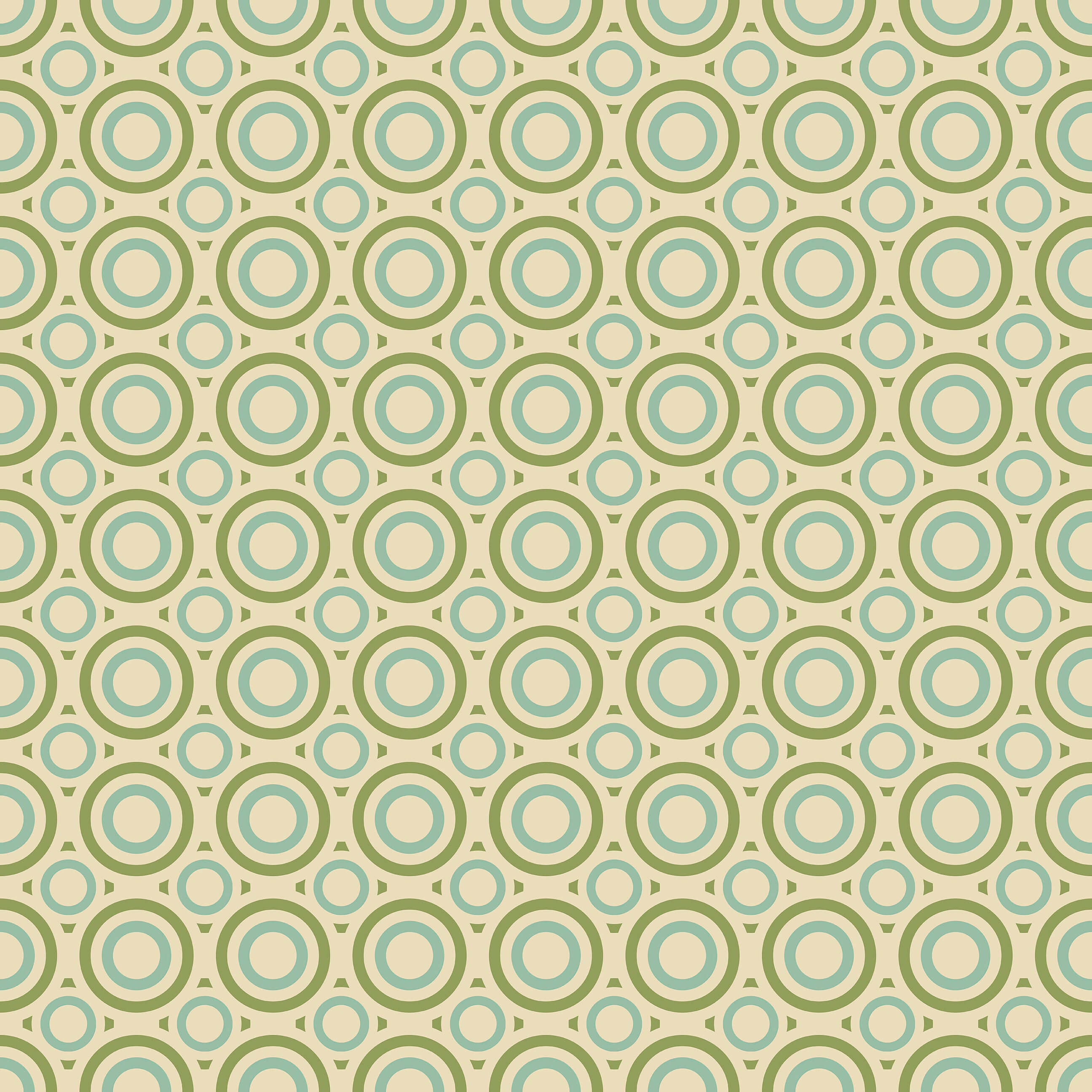 Retro Orbit Rings mid-century modern wallpaper with sage and teal concentric circles on cream background; retro design.