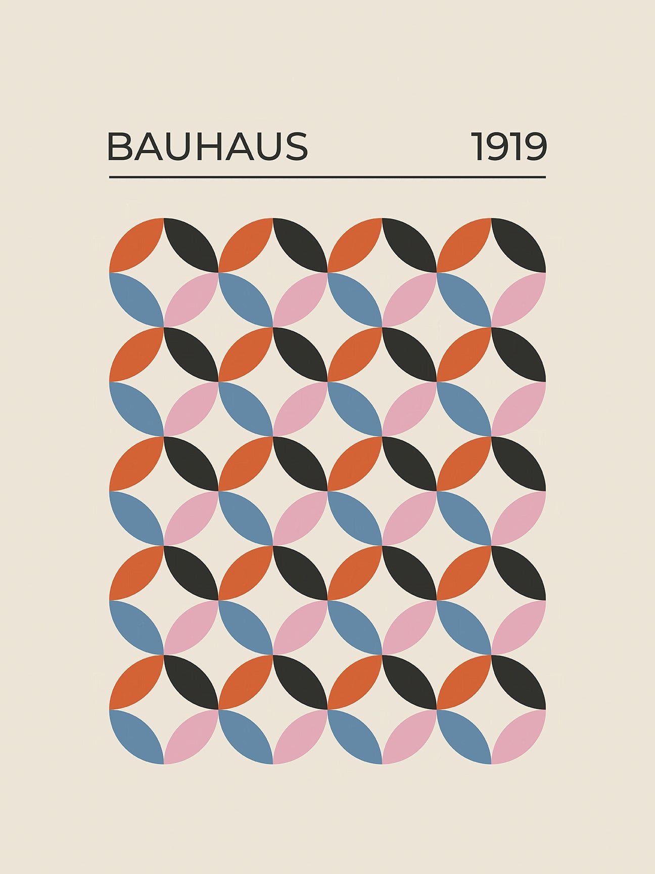 Bauhaus 1919 wall art print featuring geometric patterns in bold colors, showcasing modernist art design.