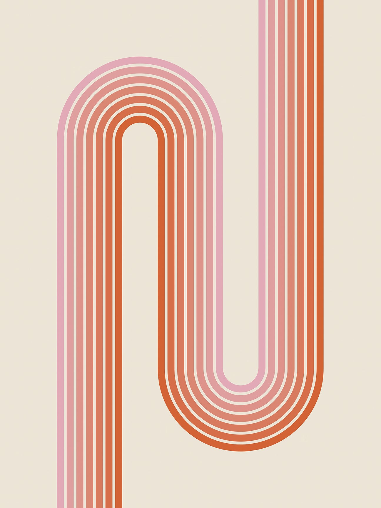 Sunset Stripes wall art print featuring Bauhaus-inspired geometric lines in coral and blush colors.