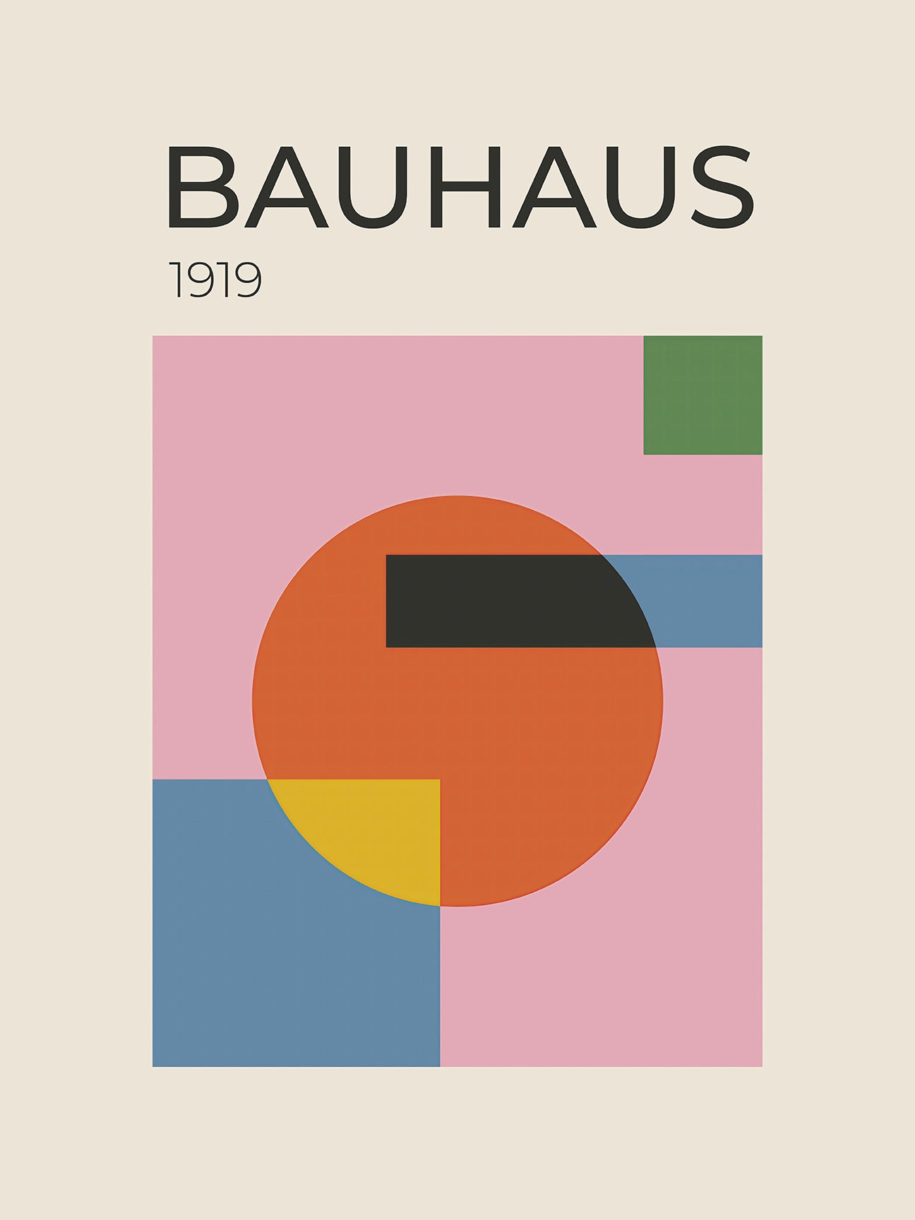 Bauhaus 1919 art print featuring geometric shapes and a vibrant color palette, showcasing Bauhaus design.