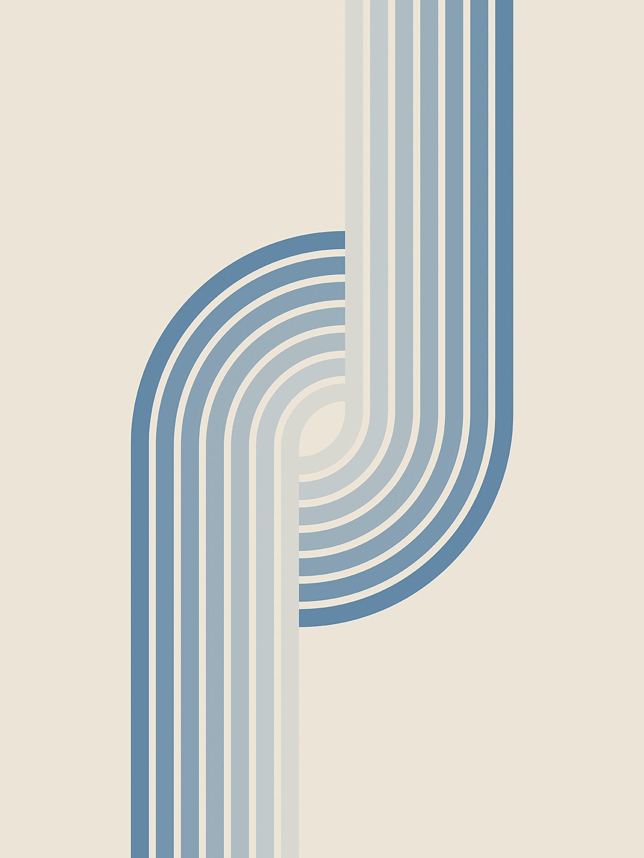 Minimalist wall art print 'Arctic Current' featuring soft blue gradient stripes inspired by Bauhaus design.