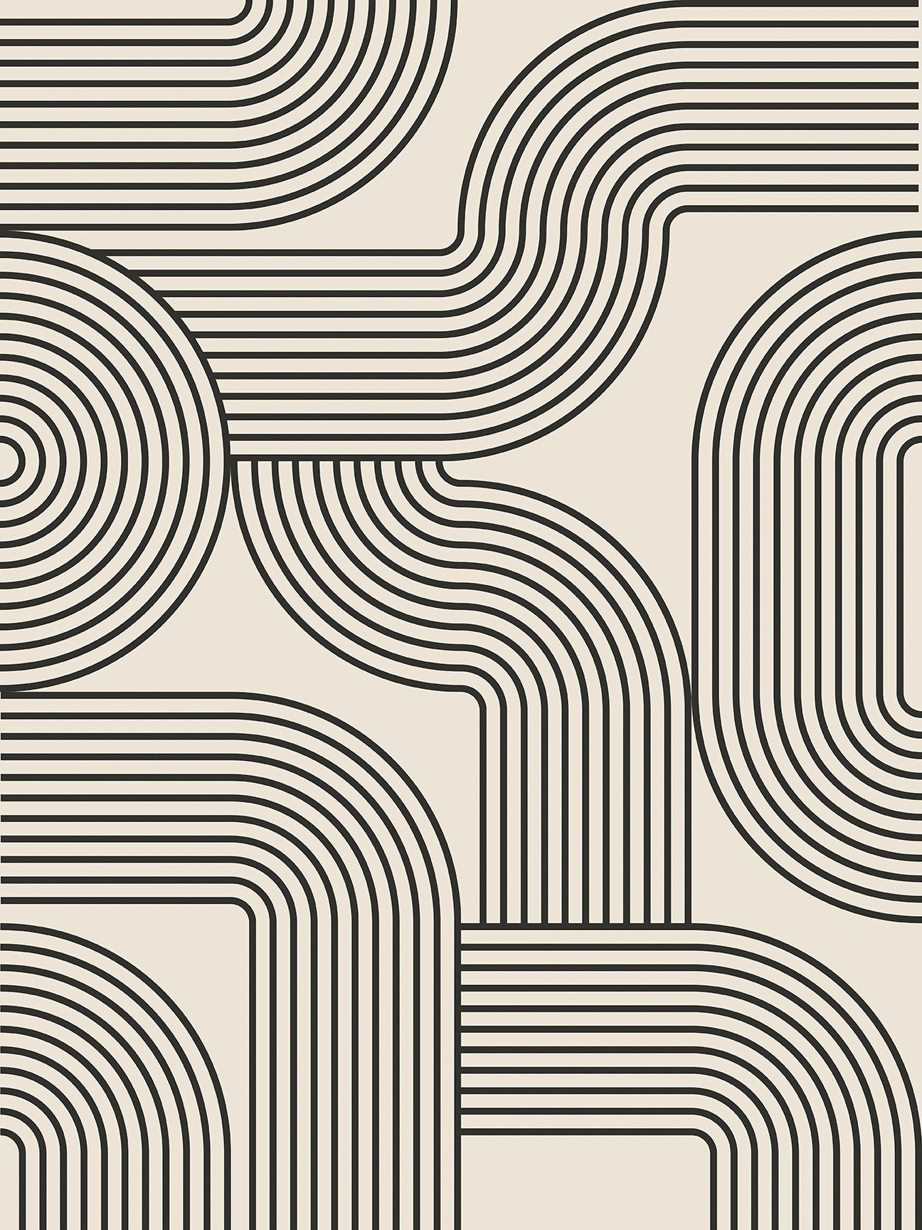 Curved Network wall art print featuring Bauhaus-inspired black monolines on a neutral background, ideal for modern interiors.