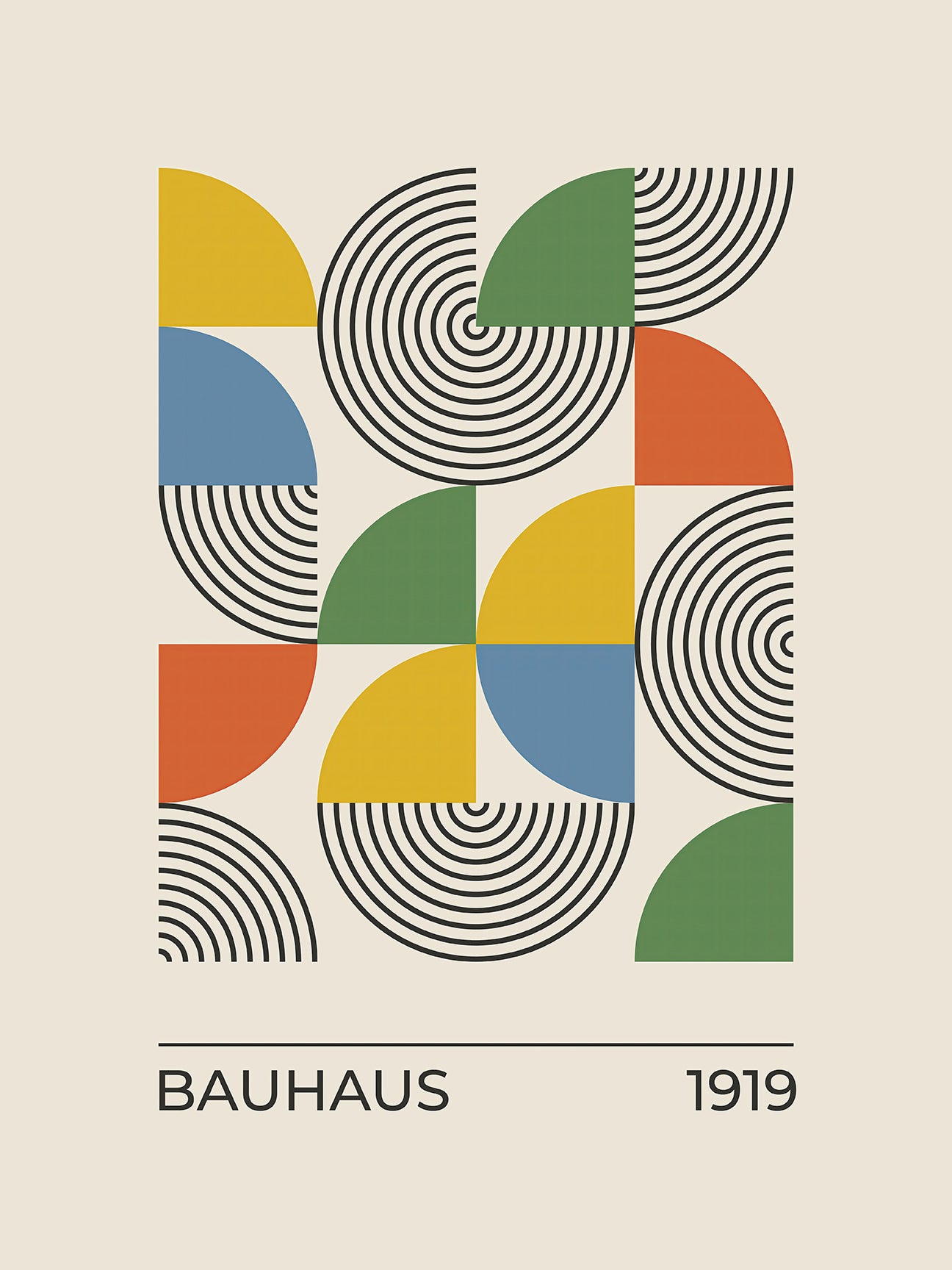 Bauhaus modern art print featuring geometric shapes and vibrant colors, showcasing the essence of Bauhaus design.