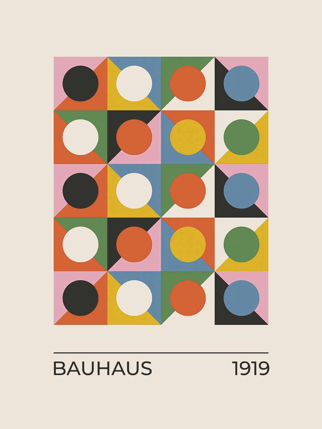 Bauhaus art print featuring bold geometric shapes and vibrant colors, reflecting Bauhaus design principles.