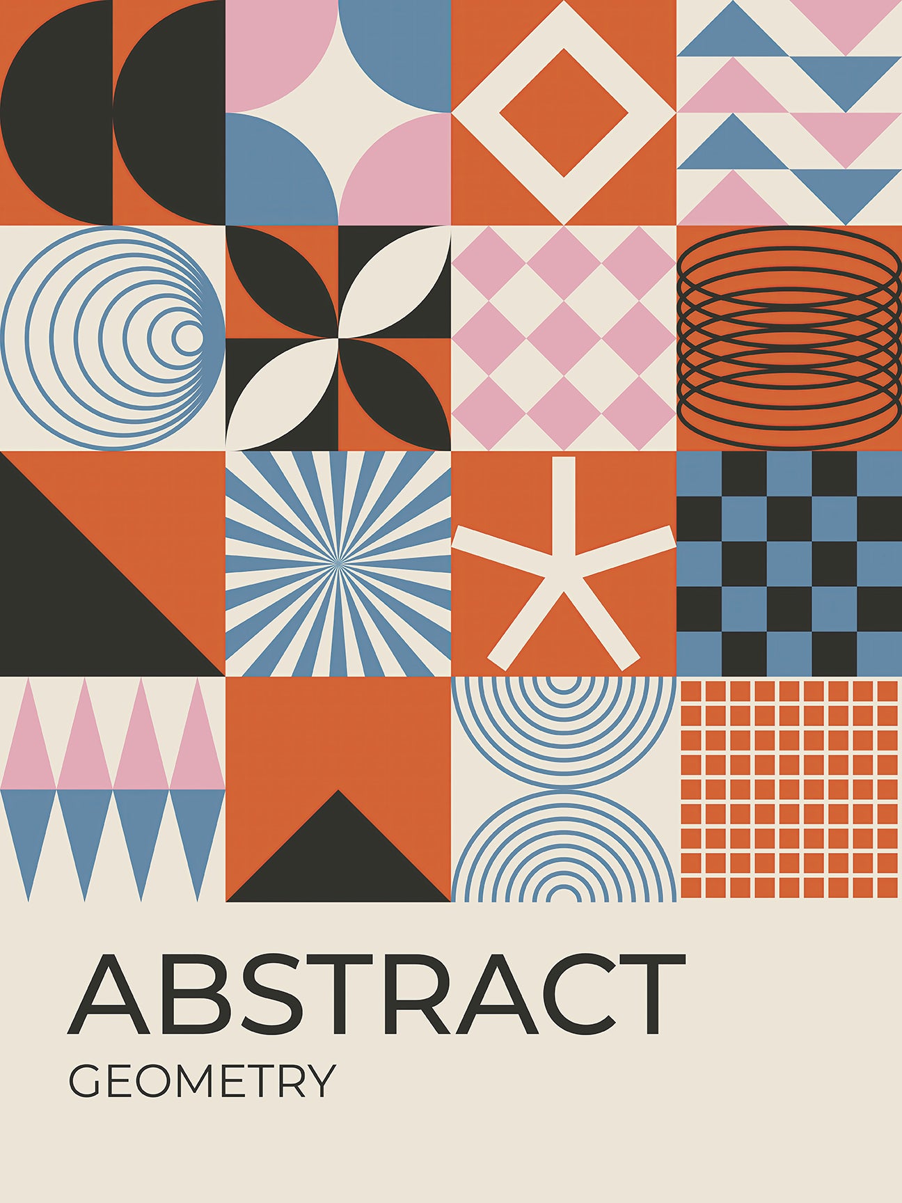 Bold abstract geometry art print featuring colorful patterns and shapes for modern wall decor.