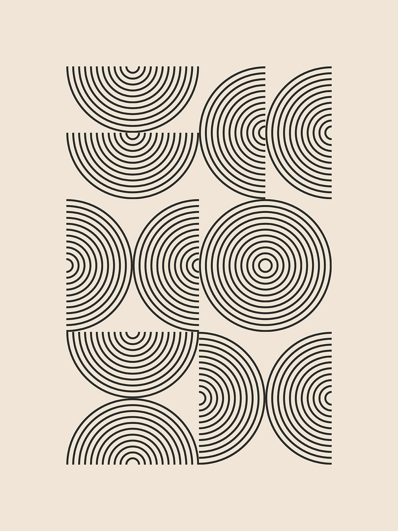Bauhaus-inspired geometric art print featuring concentric arcs and circles in a modern minimalist design.