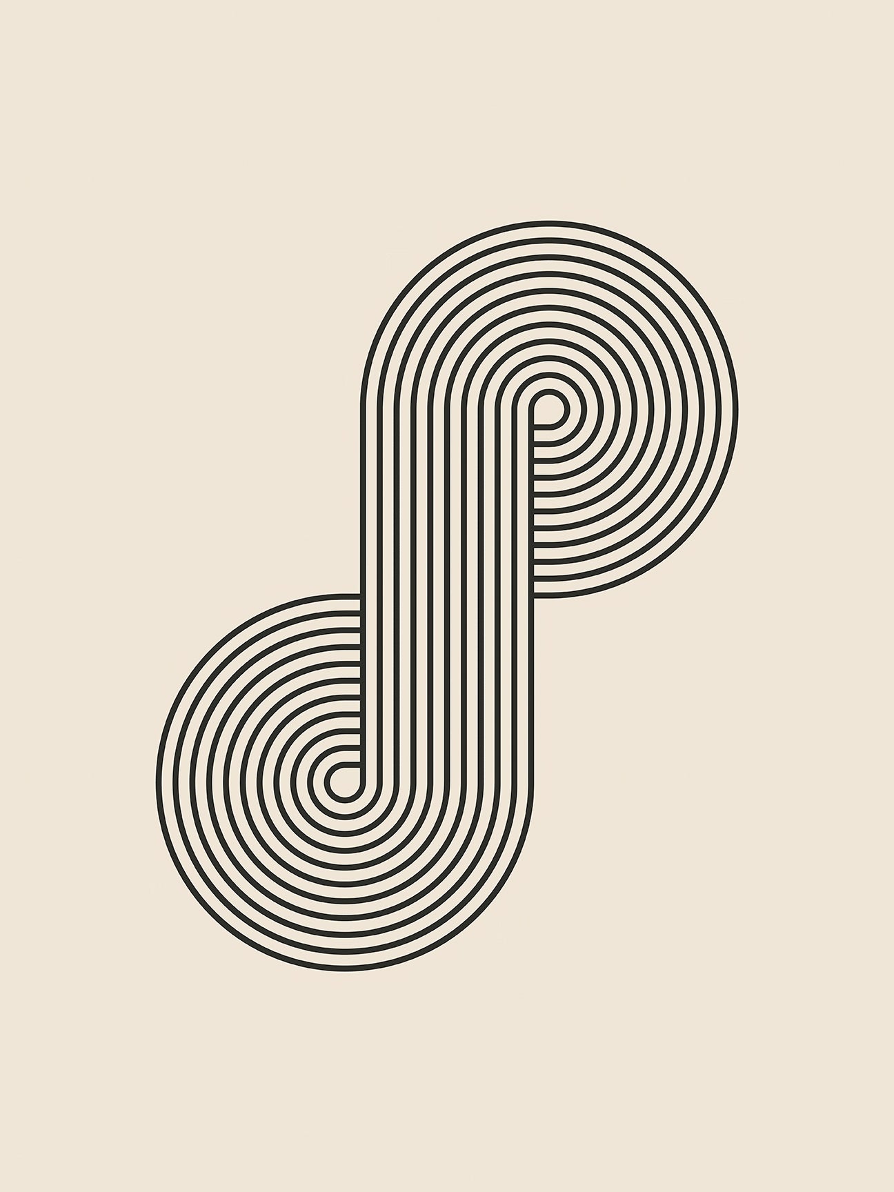 Bauhaus-inspired wall art print featuring black concentric lines in an infinity loop design, ideal for modern interiors.