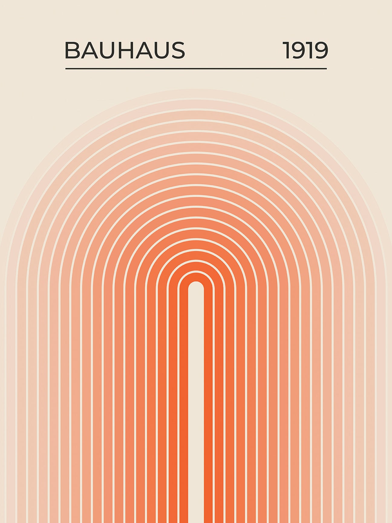 Bauhaus wall art print featuring concentric arches in orange gradient, inspired by Bauhaus art and architecture.