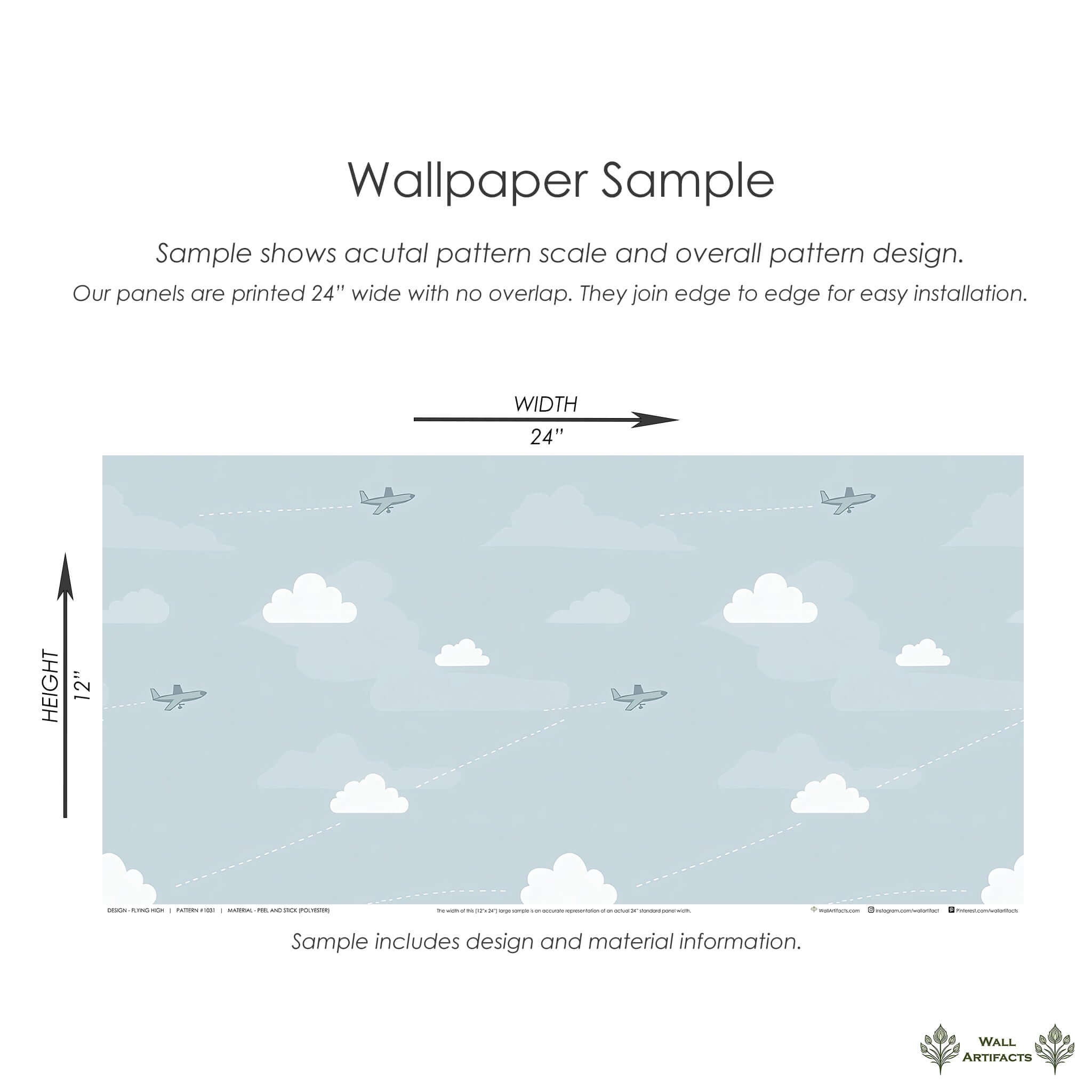 Flying High wallpaper for nurseries with airplanes and sky elements, creating a dreamy playroom or children's room environment.