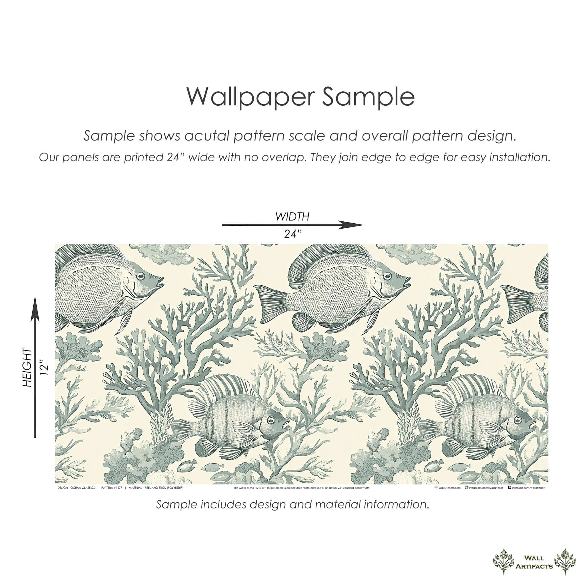 Ocean Classics wallpaper sample featuring vintage design with tropical fish and coral patterns, ideal for coastal-themed decor.