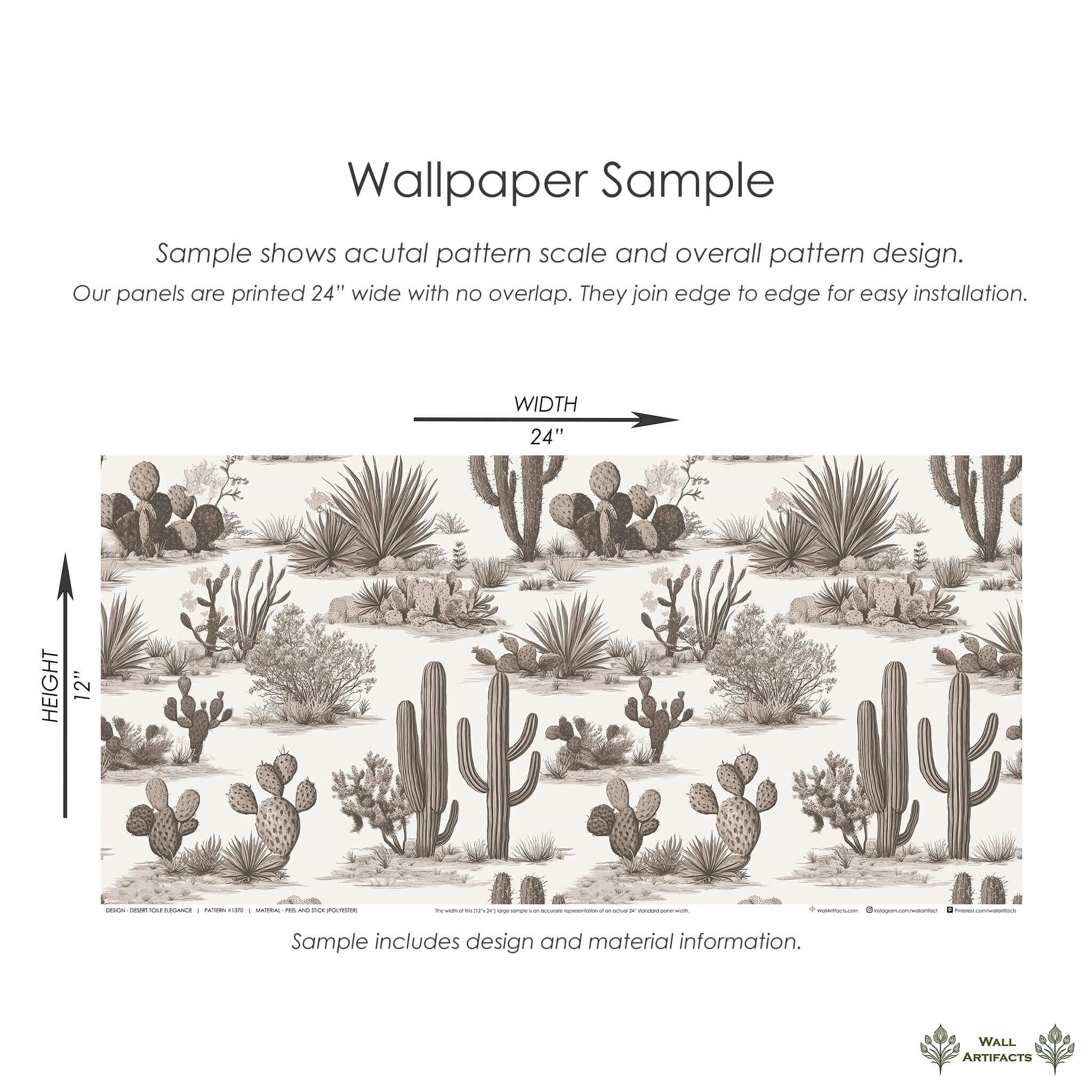 Desert Toile Elegance Wallpaper featuring cacti and succulents in a monochrome style by Wall Artifacts. Perfect for modern interiors.