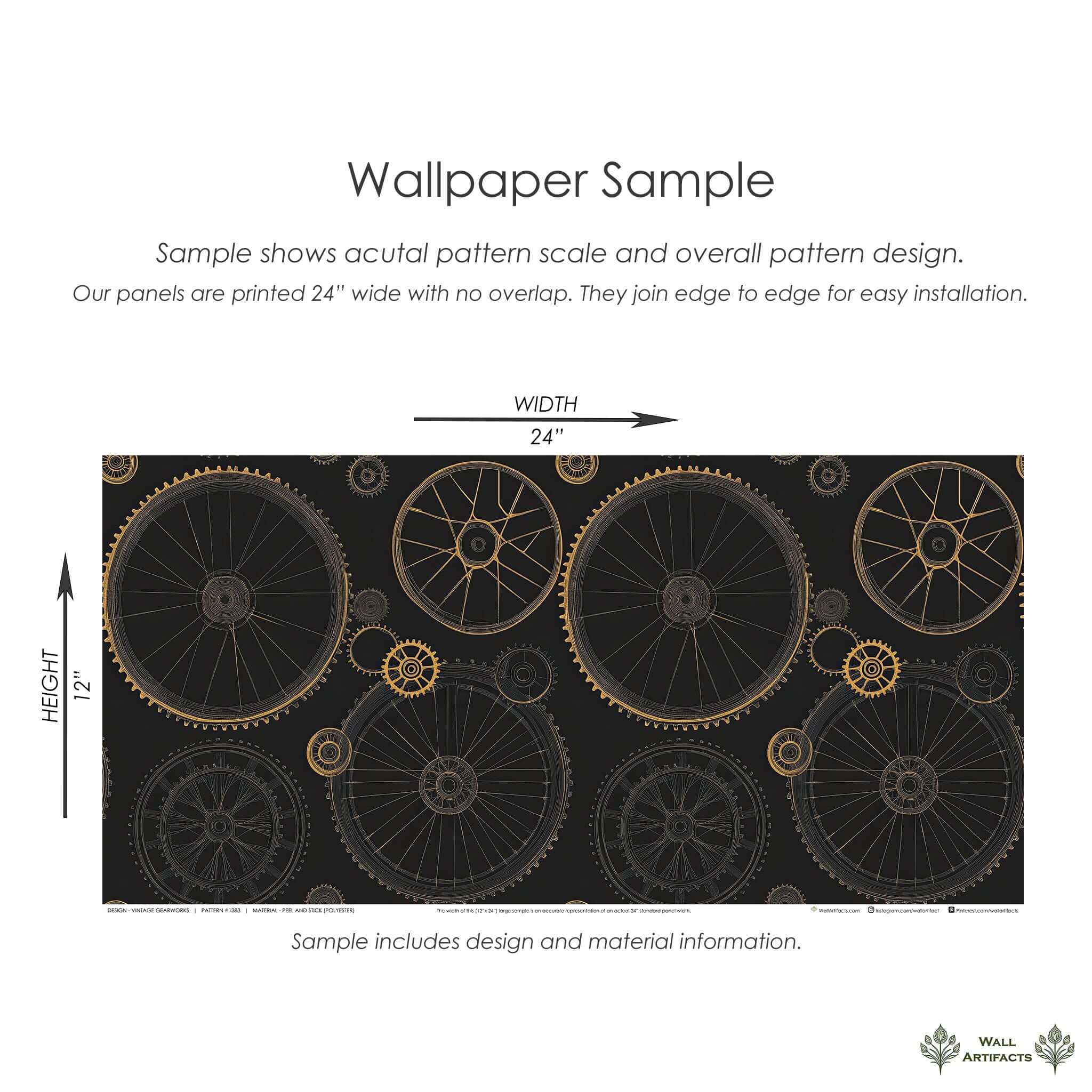 Vintage Gearworks Wallpaper with brass gears on charcoal, geometric, modern design, perfect for automotive and steampunk themes.