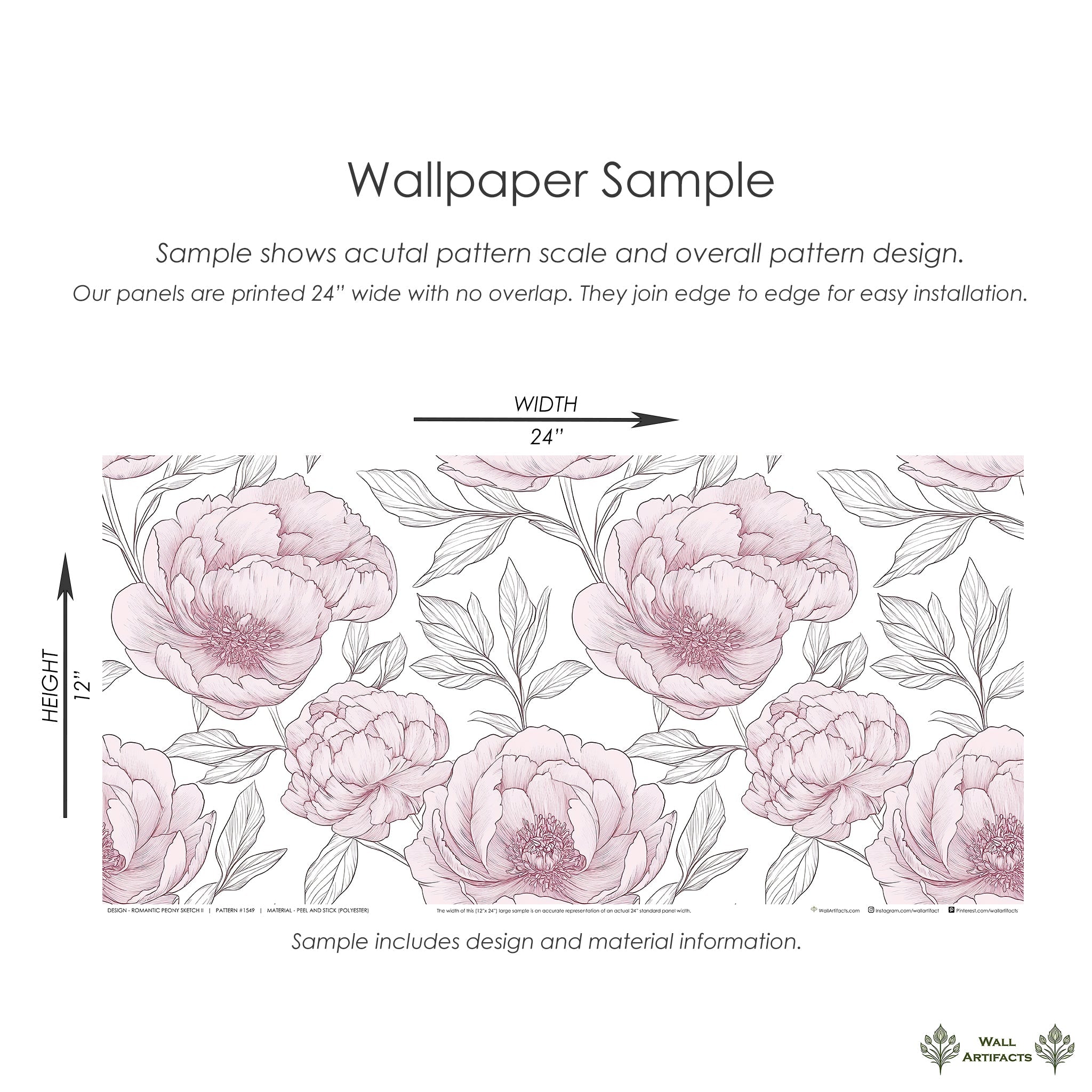 Elegant Romantic Peony Sketch II Wallpaper with pink peonies, monochromatic design, perfect for adding a romantic flair to any room.