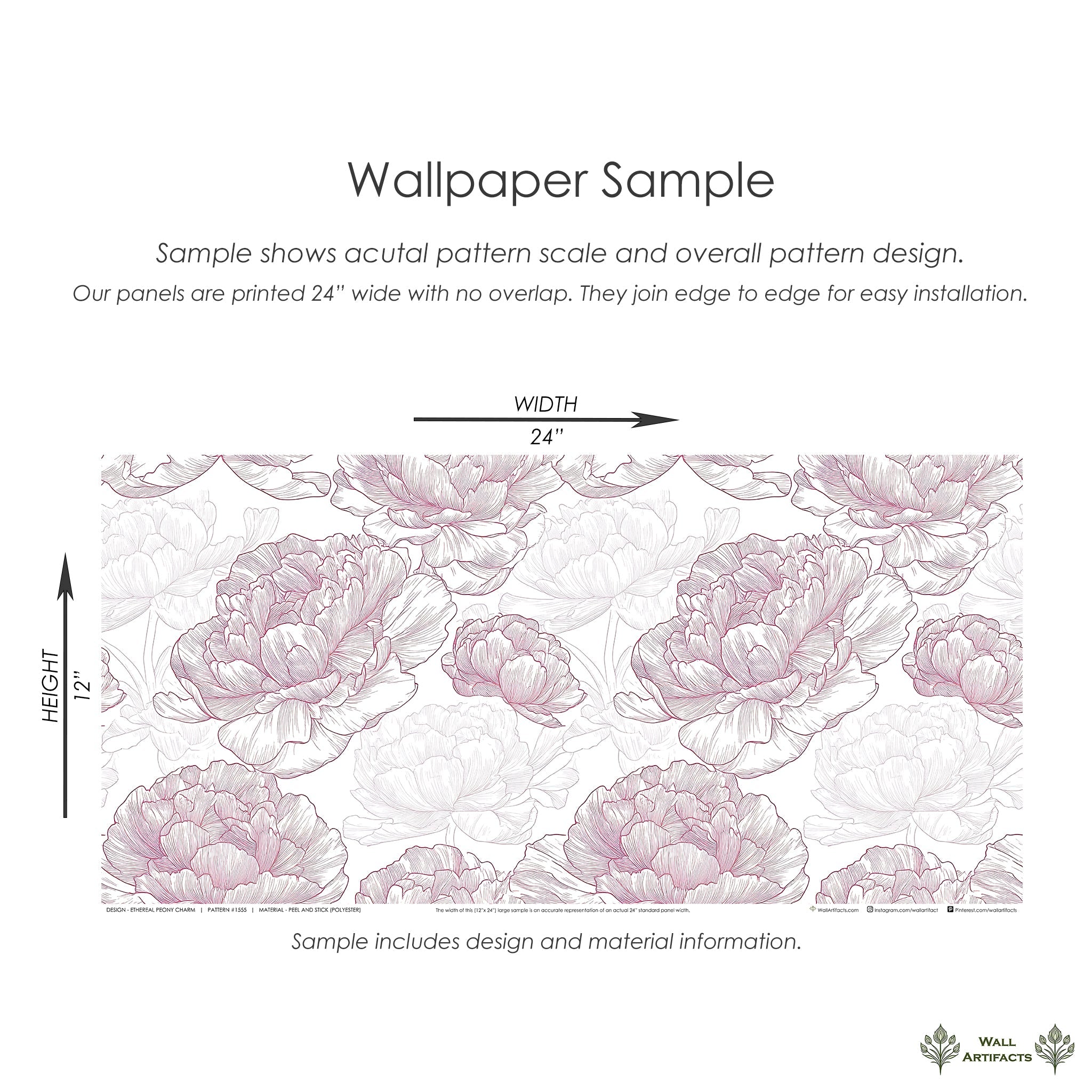 Sample of Ethereal Peony Charm Wallpaper with hand-drawn peonies in blush and ivory, showcasing monochromatic floral design.