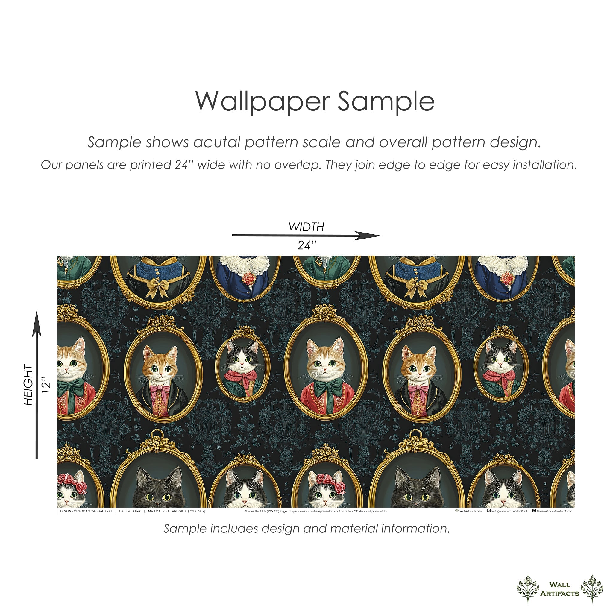 Sample of Victorian Cat Gallery II wallpaper showing cats in ornate frames, perfect for modern wall art and interior decor.