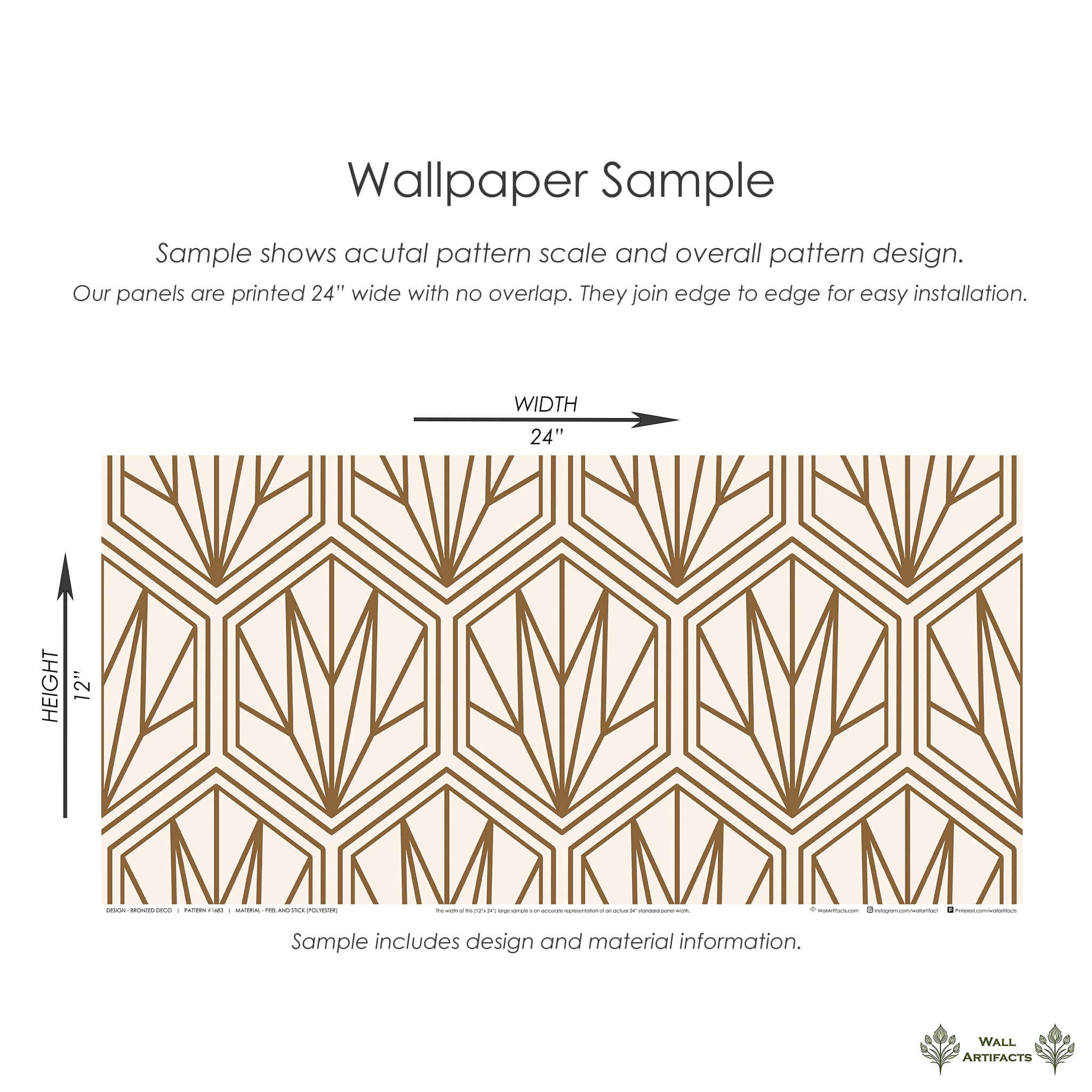 Sample of Bronzed Deco art deco wallpaper with geometric bronze hexagonal pattern on cream background, 24x12 inches.