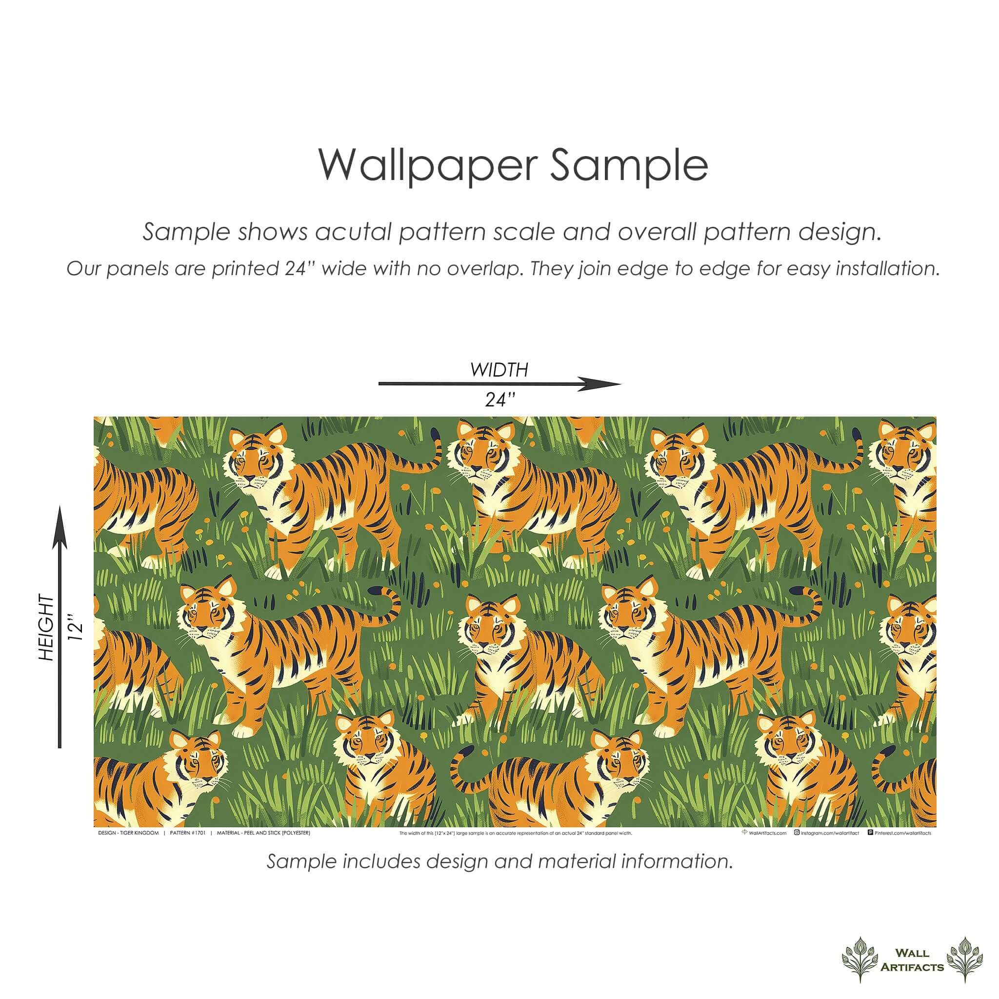 Tiger Kingdom Wallpaper sample showcasing playful tigers in green jungle, perfect for children's rooms, nurseries, and adventurous spaces.