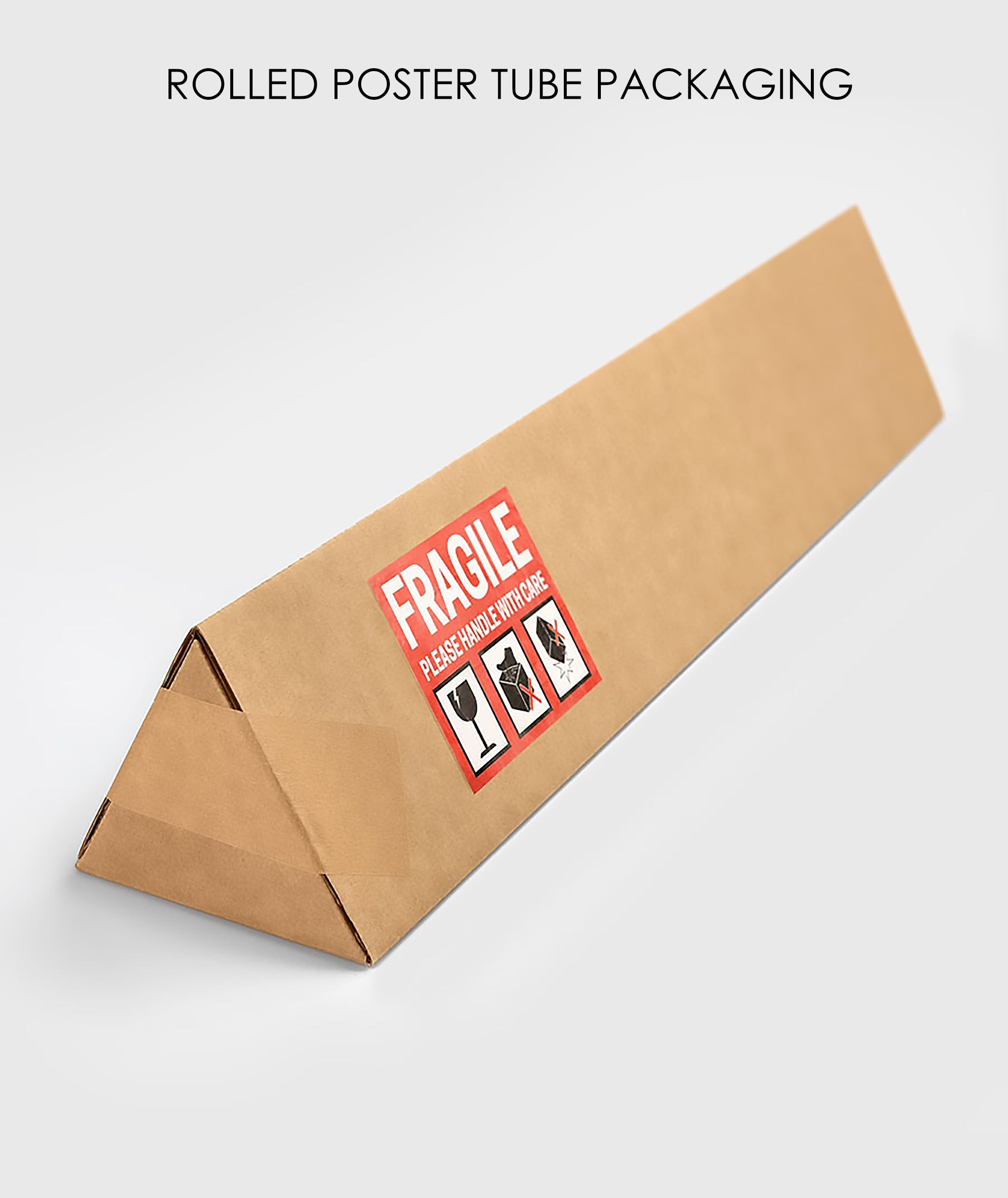 Rolled poster tube packaging labeled fragile for safe delivery of artwork and prints.