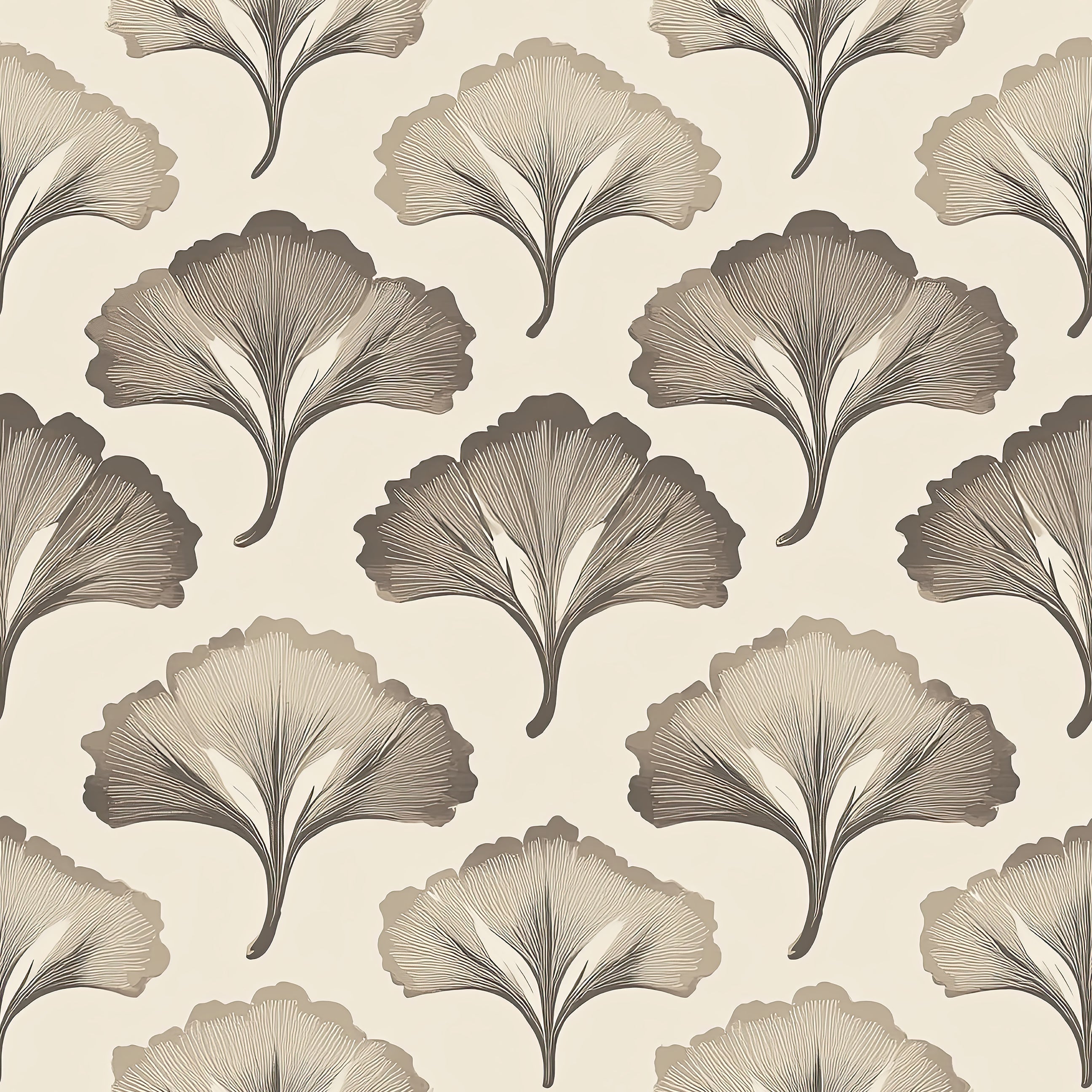 Ginkgo Grace Wallpaper features art deco ginkgo flowers in brown, showcasing delicate floral patterns for elegant interior decor.