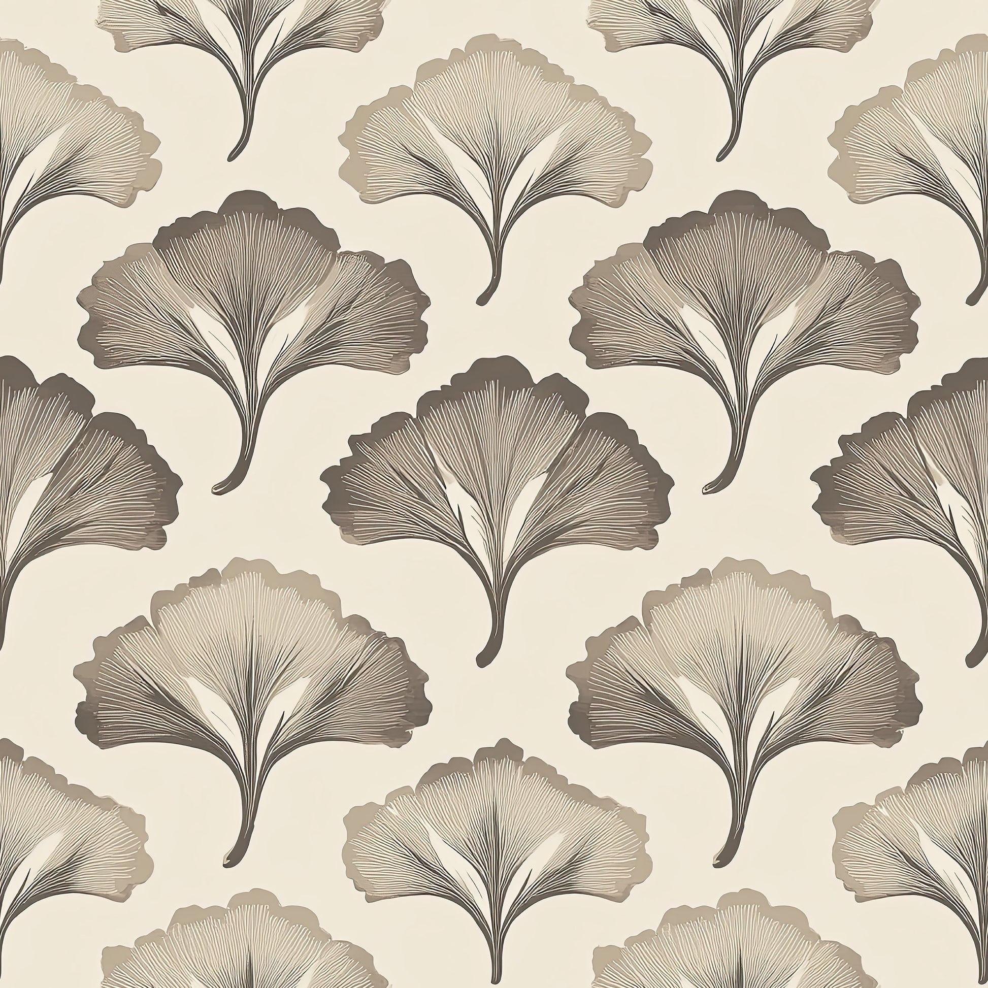 Ginkgo Grace Wallpaper features art deco ginkgo flowers in brown, showcasing delicate floral patterns for elegant interior decor.