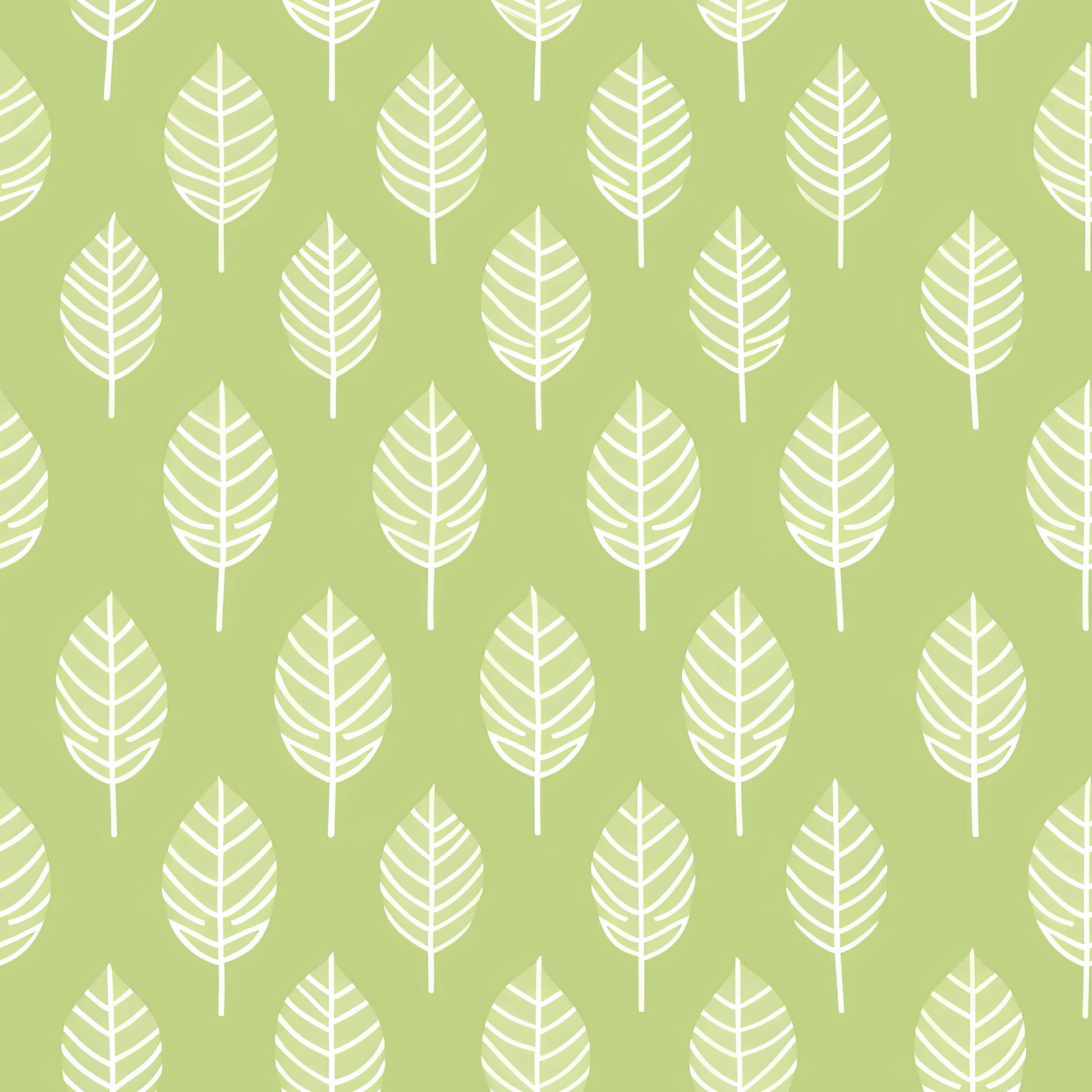 Spring Leaf wallpaper featuring white leaf silhouettes on green, perfect for a playroom nursery with an abstract modern design.