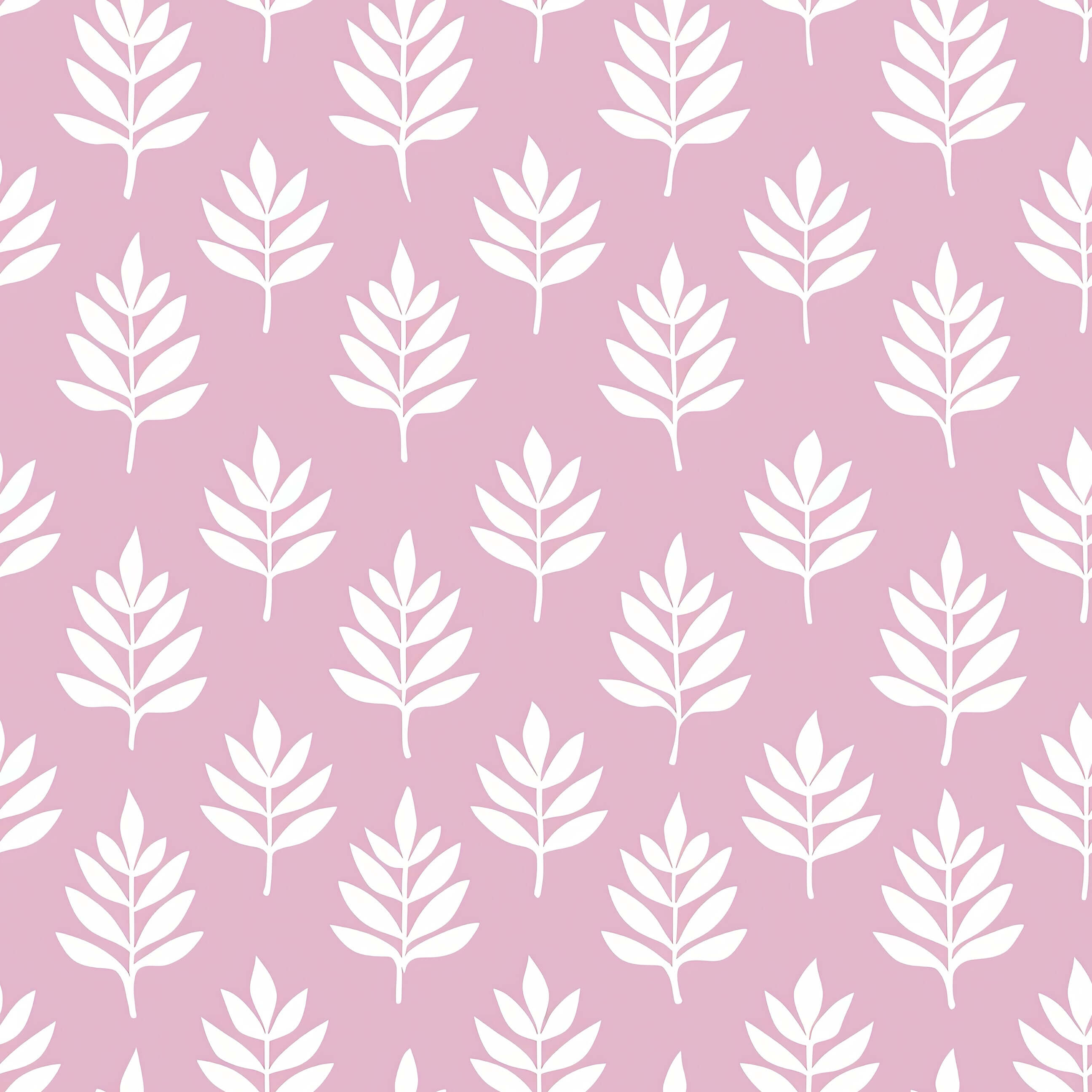 Gentle Leaves Wallpaper with white abstract leaves on mauve-pink background, perfect for modern nurseries and children's playrooms.
