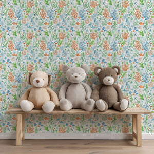 Under the Sea Adventure wallpaper with ocean fish and coral, perfect for children's nursery or coastal playroom decor.