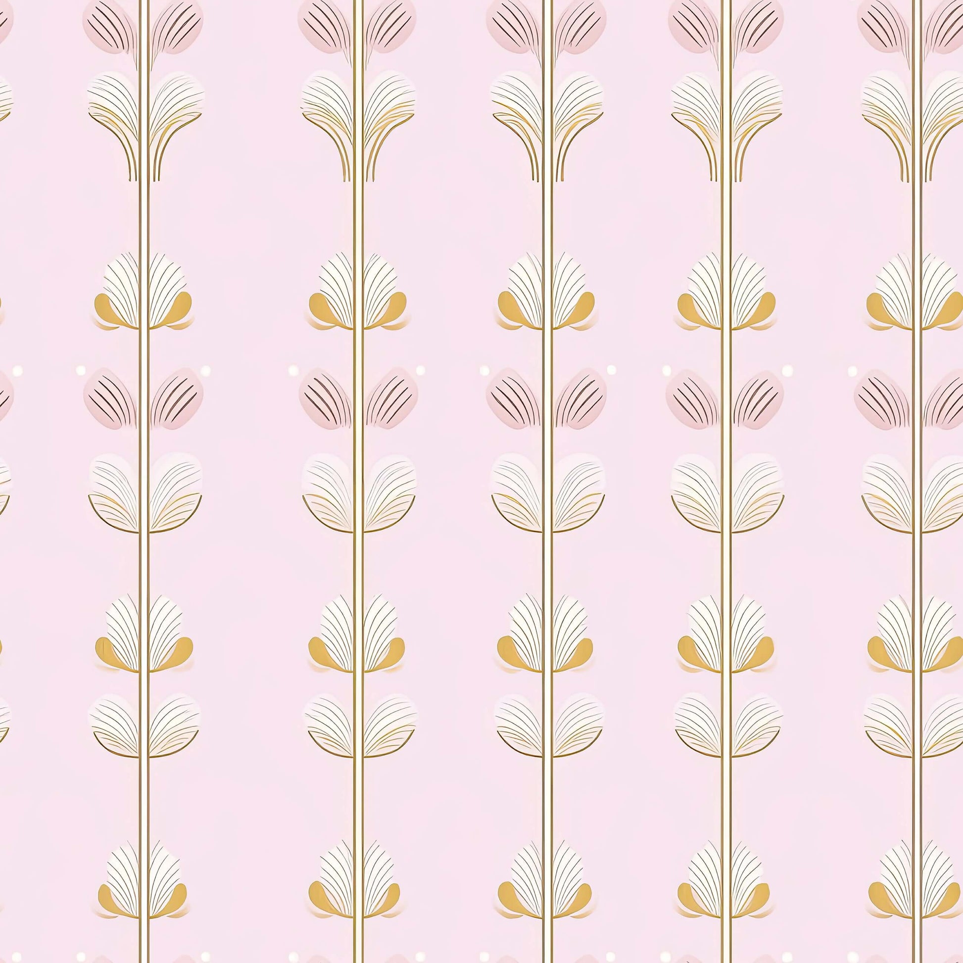 Sugar Blossom Luxe Floral wallpaper with pink background, gold and white florals for nursery or children's playroom elegance.