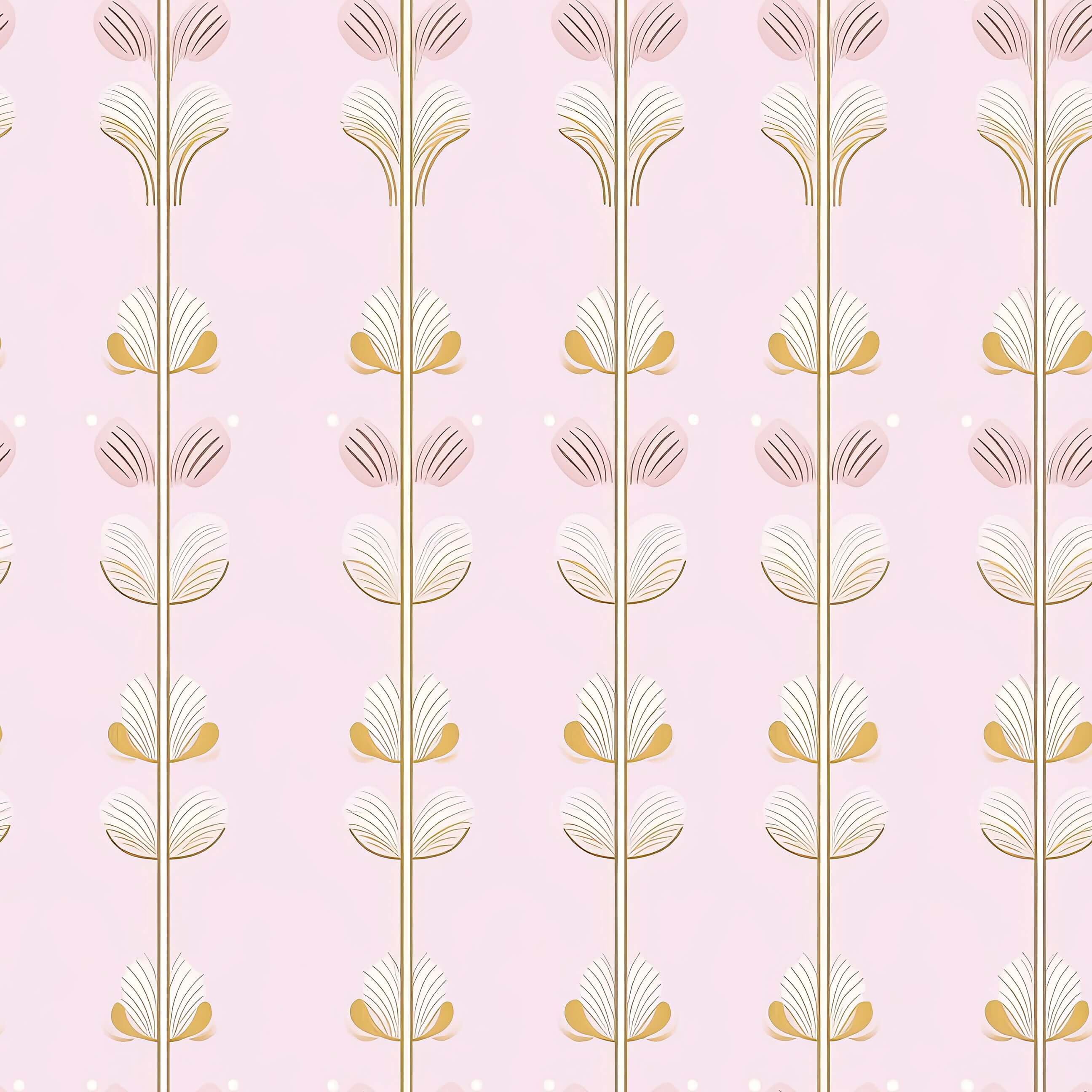 Sugar Blossom Luxe Floral wallpaper with pink background, gold and white florals for nursery or children's playroom elegance.