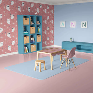 Nursery with Milky Way Meow wallpaper featuring playful cats and mid-century design, perfect for children's playroom or studio.