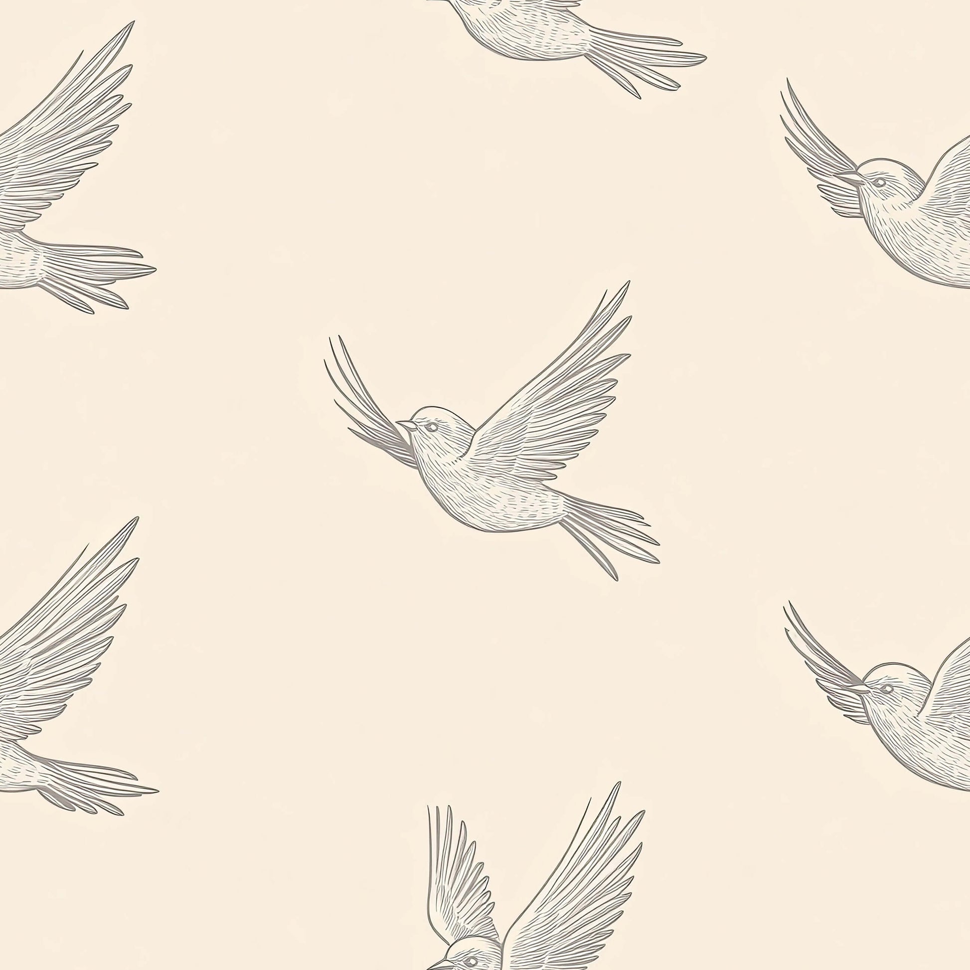 Monochrome "Graceful Flight" wallpaper featuring birds soaring on a neutral background, epitomizing modern design and serenity.