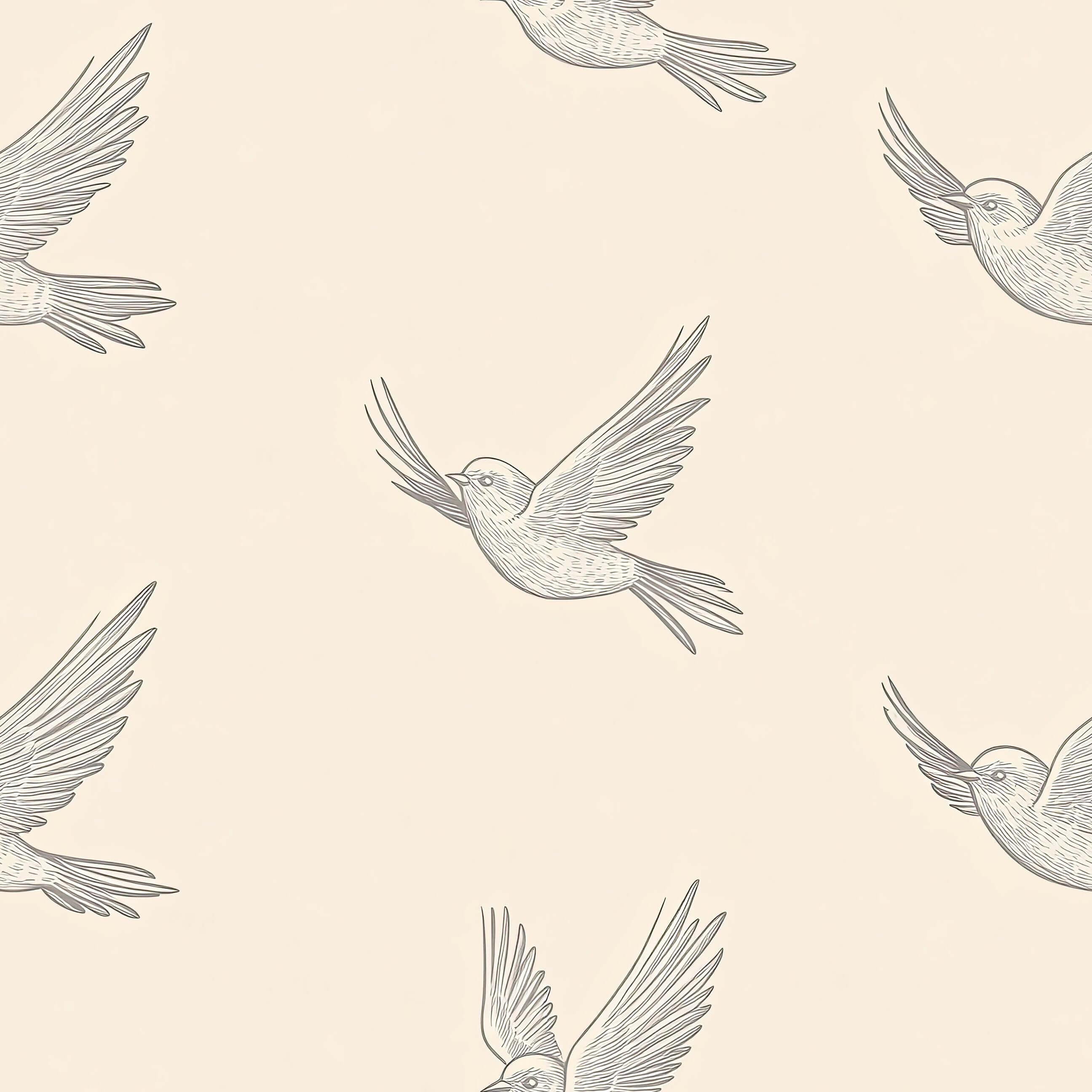 Monochrome "Graceful Flight" wallpaper featuring birds soaring on a neutral background, epitomizing modern design and serenity.