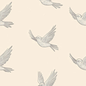 Monochrome "Graceful Flight" wallpaper featuring birds soaring on a neutral background, epitomizing modern design and serenity.
