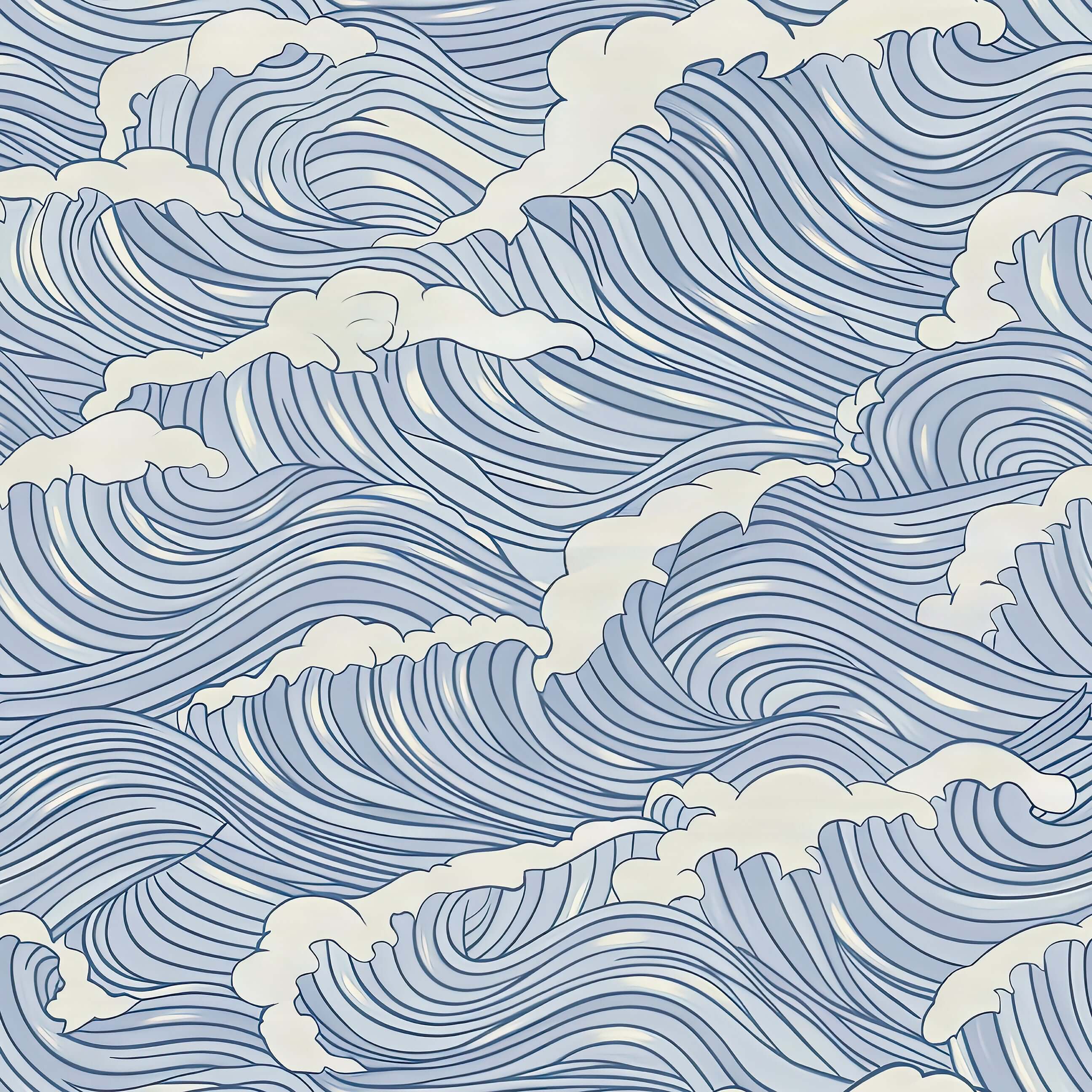 Ocean Serenity wallpaper featuring blue waves and foam details for coastal or maritime-inspired decor.