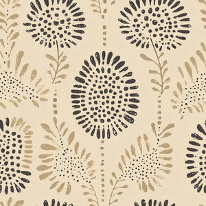 Abstract earthen petals wallpaper featuring dotted floral patterns in beige, clay, and charcoal tones for modern design.