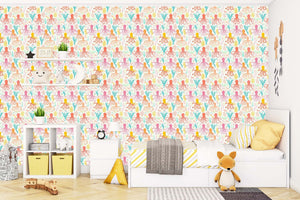 Vibrant coastal wallpaper featuring playful octopus and coral, perfect for children's nursery or playroom with coastal theme.