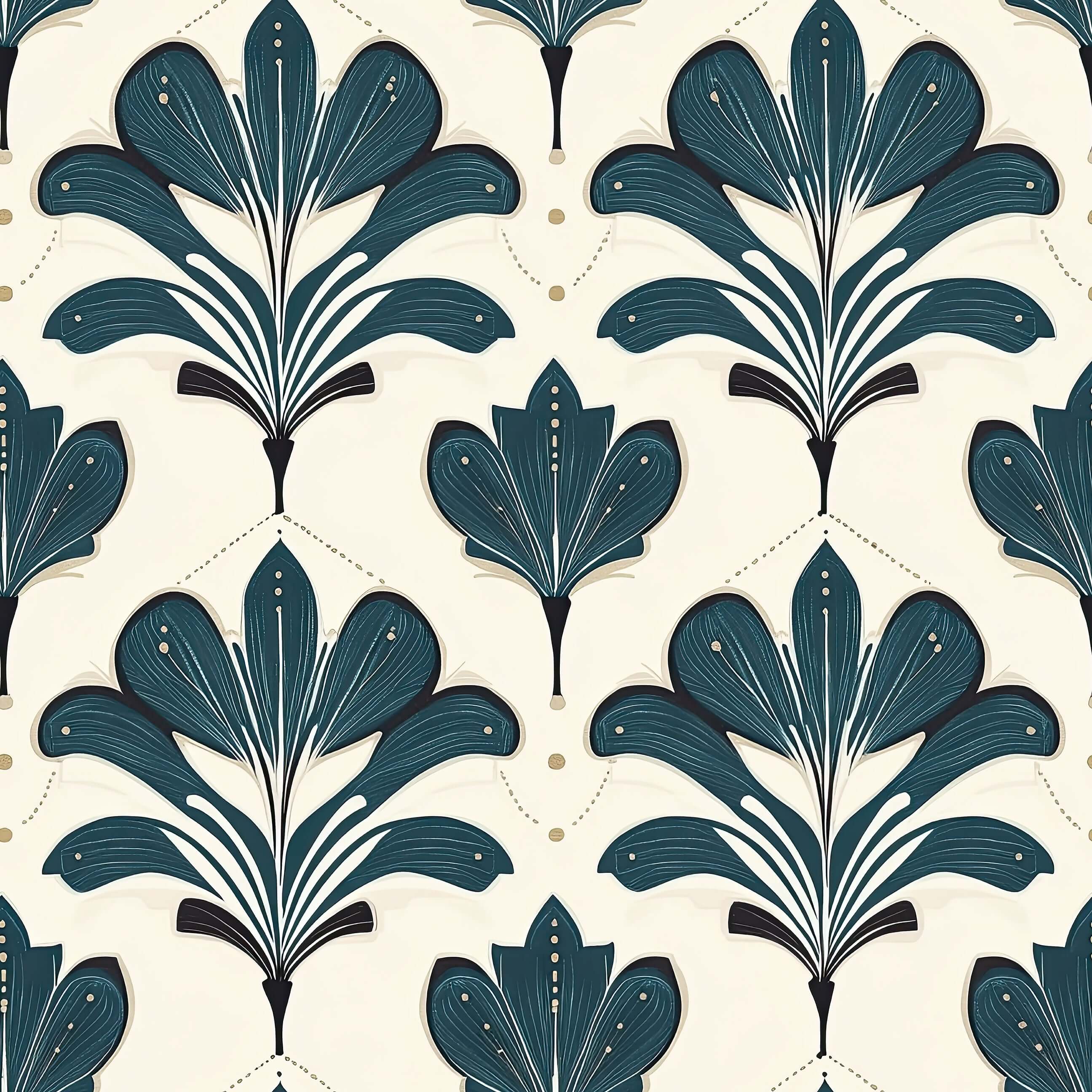 Art Nouveau florals in Elysian Green wallpaper, showcasing stylized botanical forms on a cream background. Perfect for elegant decor.