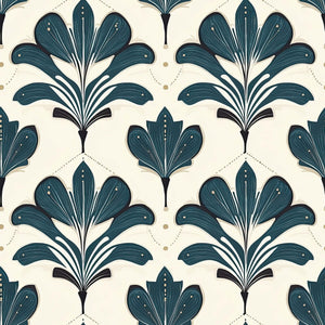 Art Nouveau florals in Elysian Green wallpaper, showcasing stylized botanical forms on a cream background. Perfect for elegant decor.