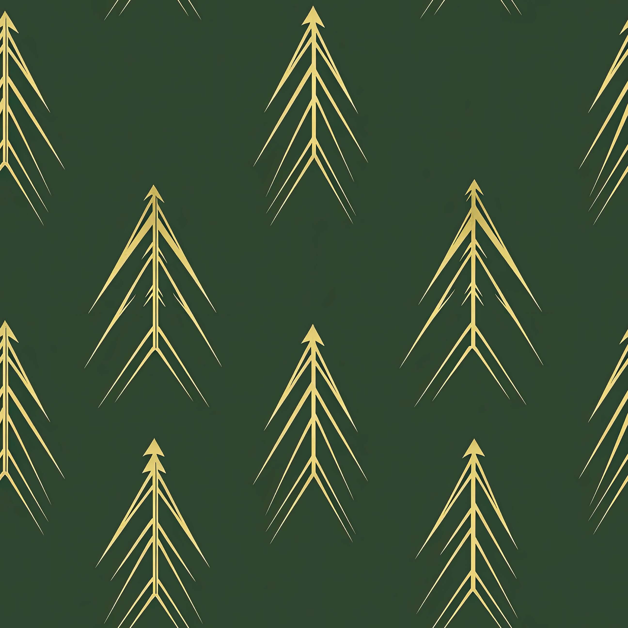 Abstract golden evergreen trees on a forest green wallpaper, showcasing modern Art Deco design for stylish trees-themed interiors.