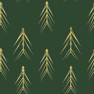 Abstract golden evergreen trees on a forest green wallpaper, showcasing modern Art Deco design for stylish trees-themed interiors.