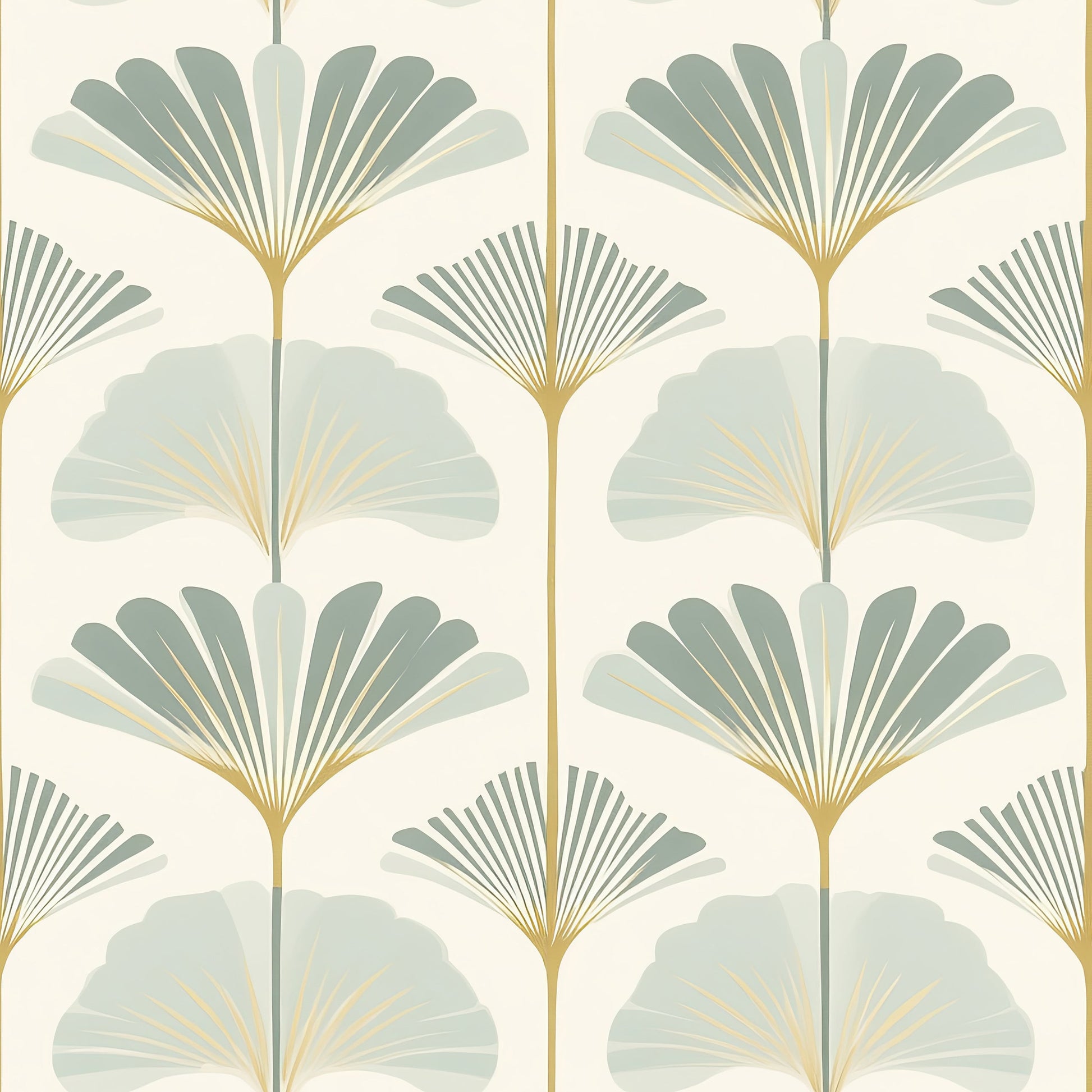 Ginkgo Harmony Wallpaper with modern sage and gold ginkgo leaves on a neutral background, ideal for floral and coastal decor.