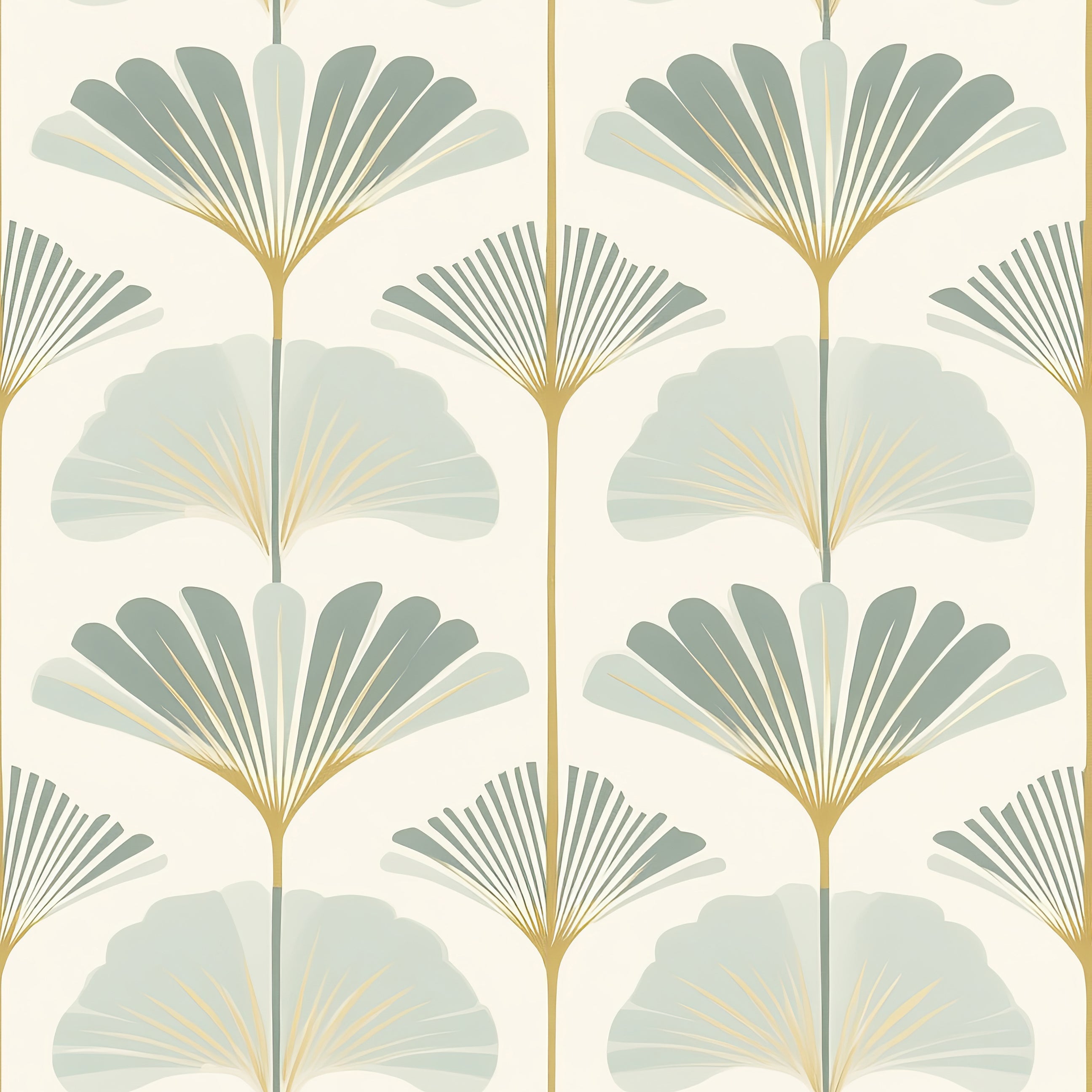 Ginkgo Harmony Wallpaper with modern sage and gold ginkgo leaves on a neutral background, ideal for floral and coastal decor.